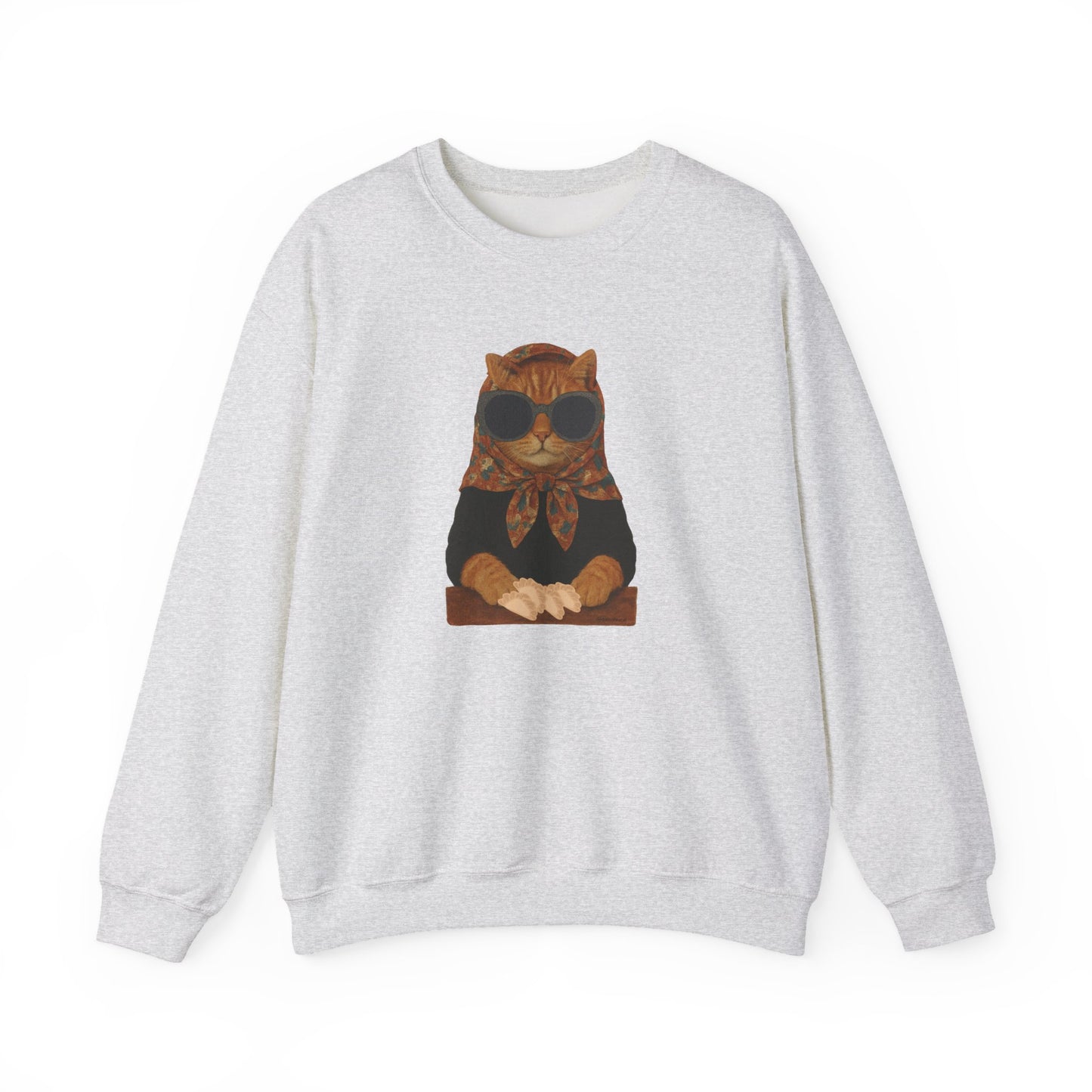 Babushka Cat Sweatshirt - Unisex Crewneck Pullover with Polish Cat Print