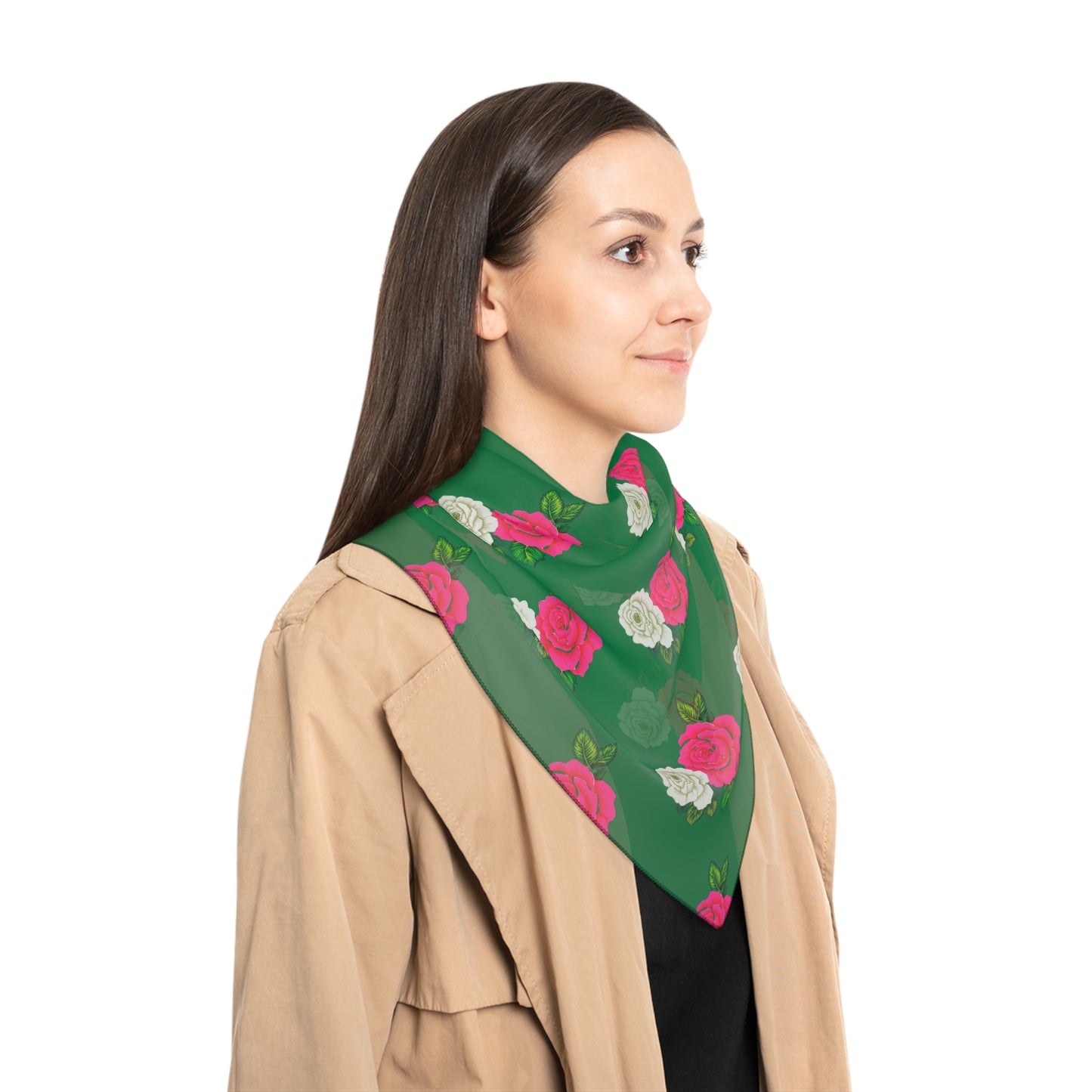 Babushka Scarf, Pink, White and Green Chiffon Babushka, Scandinavian Look, Headscarf, Fashion Accessory, Lightweight Scarf