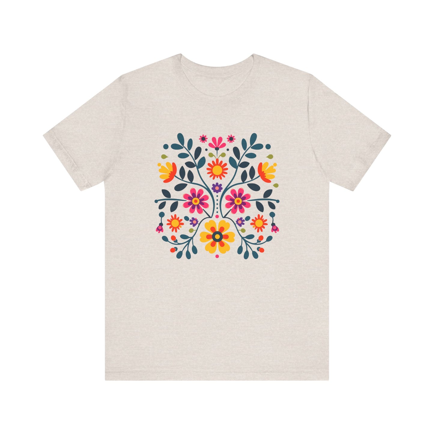 Folk Art Wycinanki Themey Crewneck Tee - Polish Floral Lovers