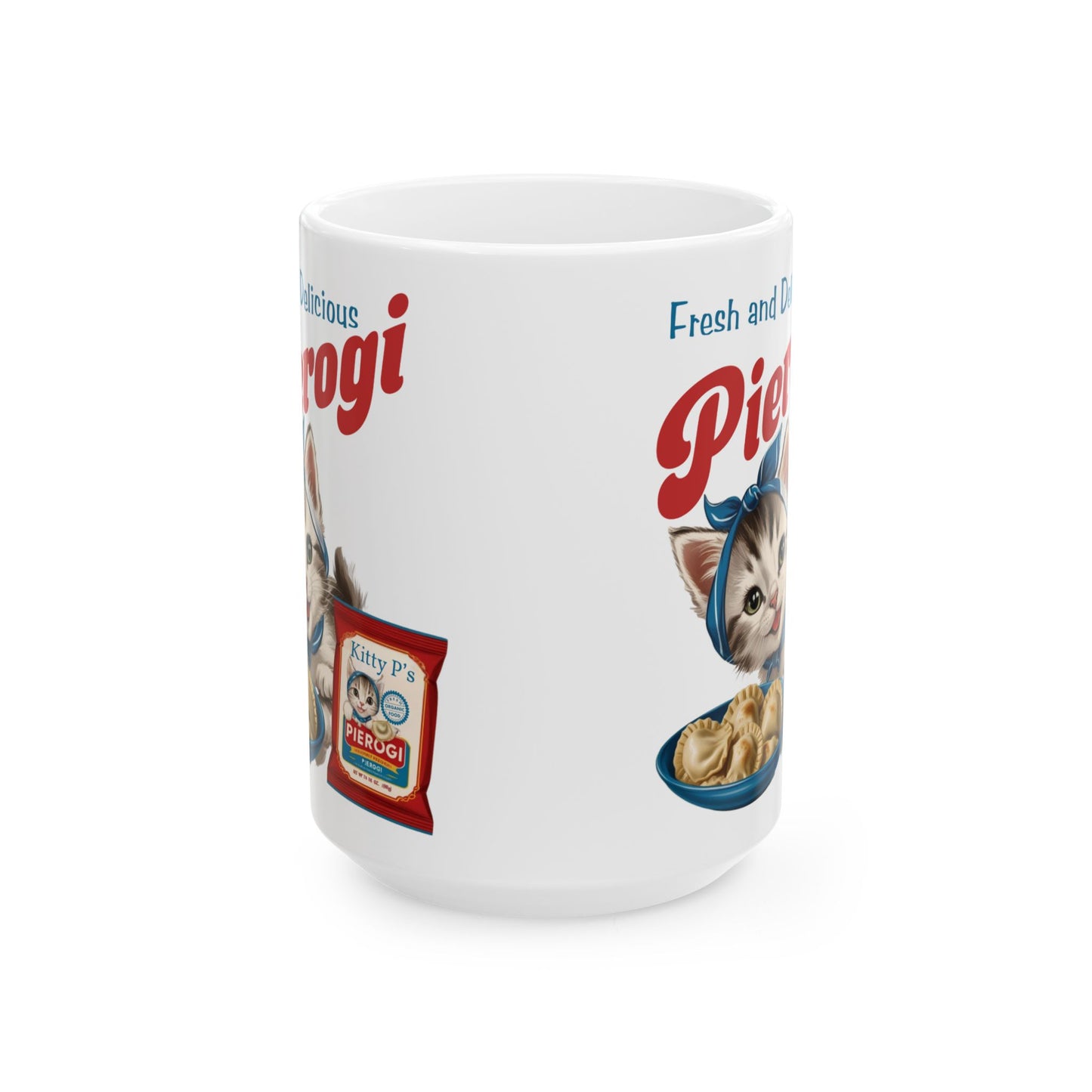 Vintage Kitten Pierogi Ad Style Ceramic Mug (11oz, 15oz)