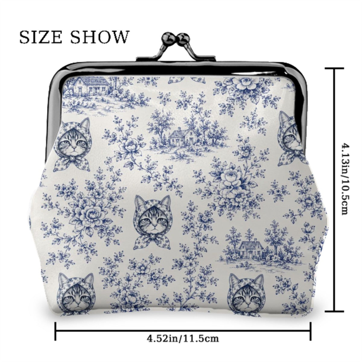 Babushka Cat Toile Design Kiss Lock Coin Purse