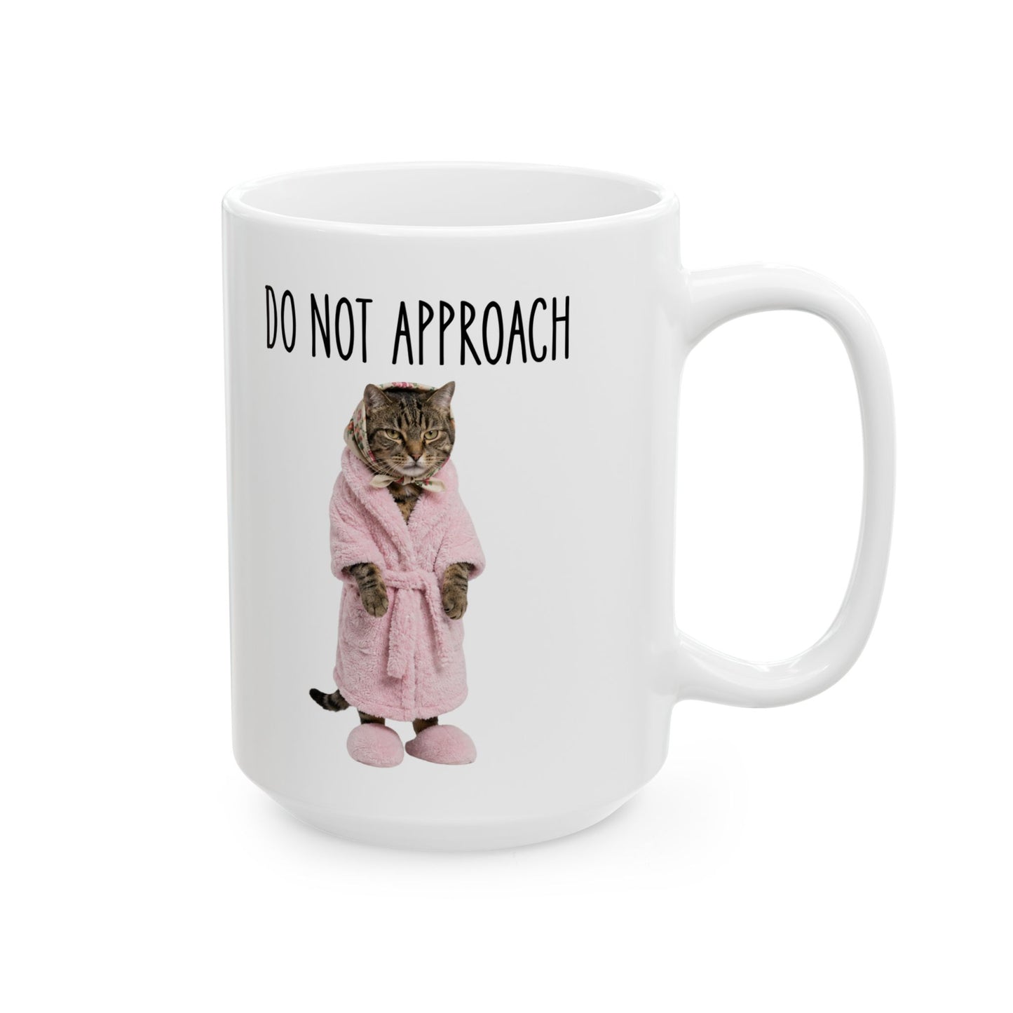 Babushka Cat Do Not Approach Tabby Cat Humor Ceramic Mug