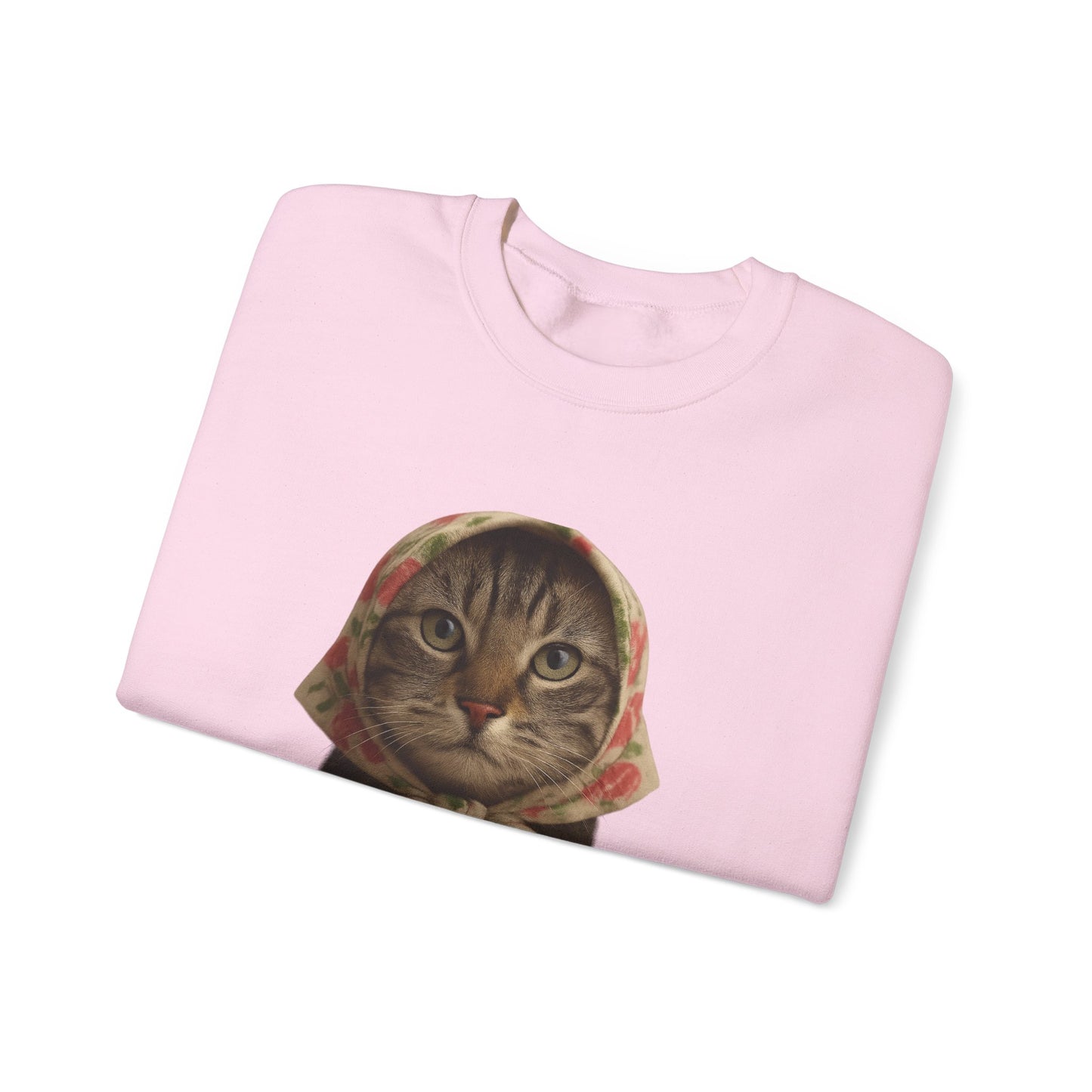 Babushka Cat Sweatshirt, Cozy Crewneck, Unisex Style for Cozy Everyday Wear
