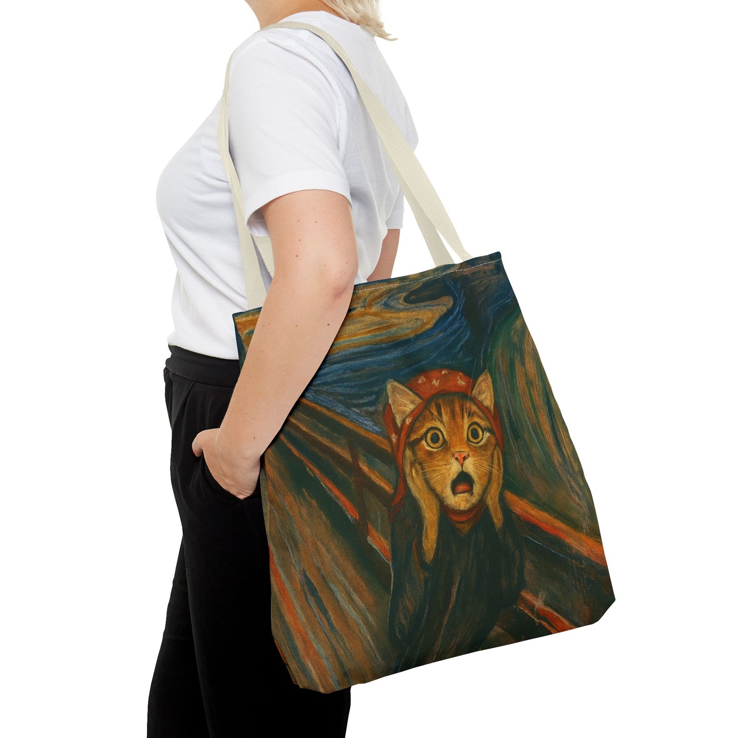 Babushka Cat-Black Cat Art Parody -The Scream-Tote Bag