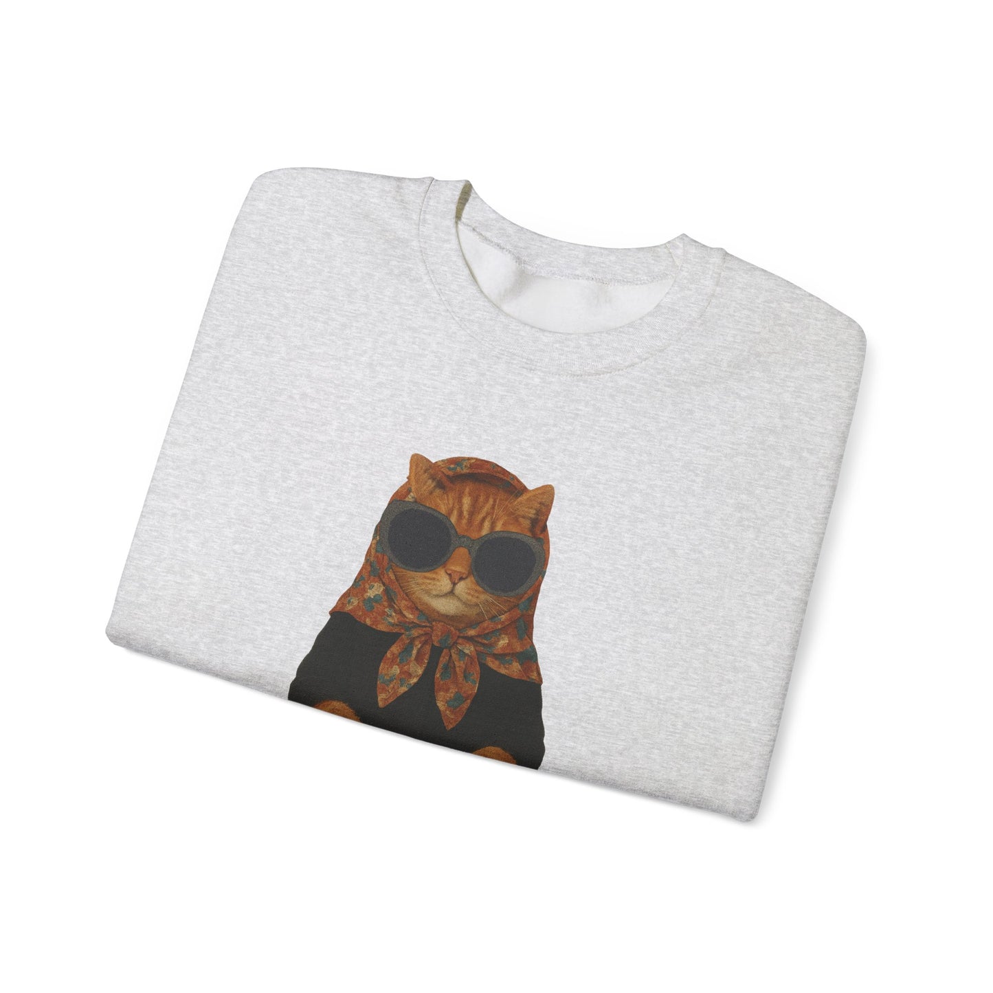 Babushka Cat Sweatshirt - Unisex Crewneck Pullover with Polish Cat Print