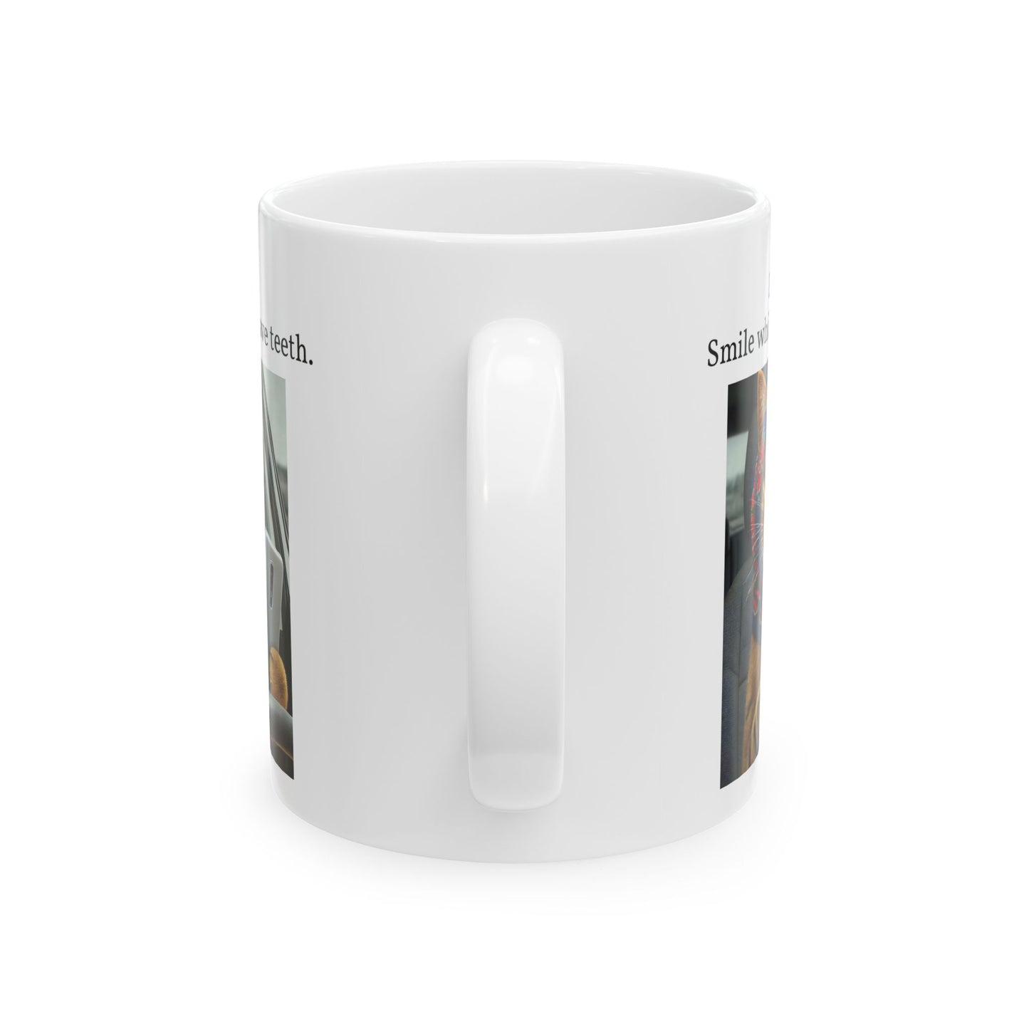 Babushka Cat Selfie, Smile, LIfe is Short, Ceramic Mug