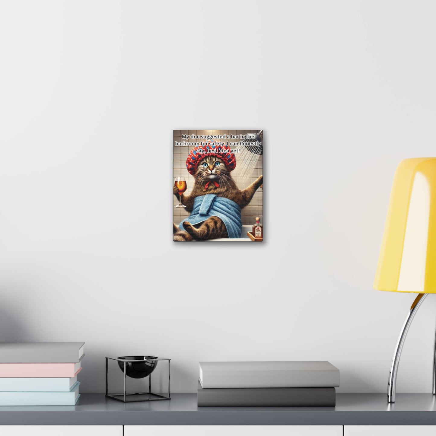 Babushka Cat Bathroom Wall Art, Kitschy Cat Art Canvas