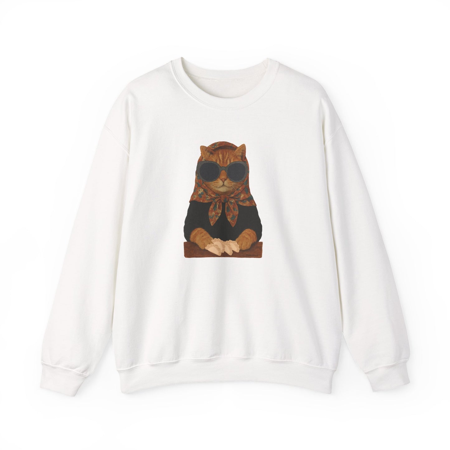 Babushka Cat Sweatshirt - Unisex Crewneck Pullover with Polish Cat Print