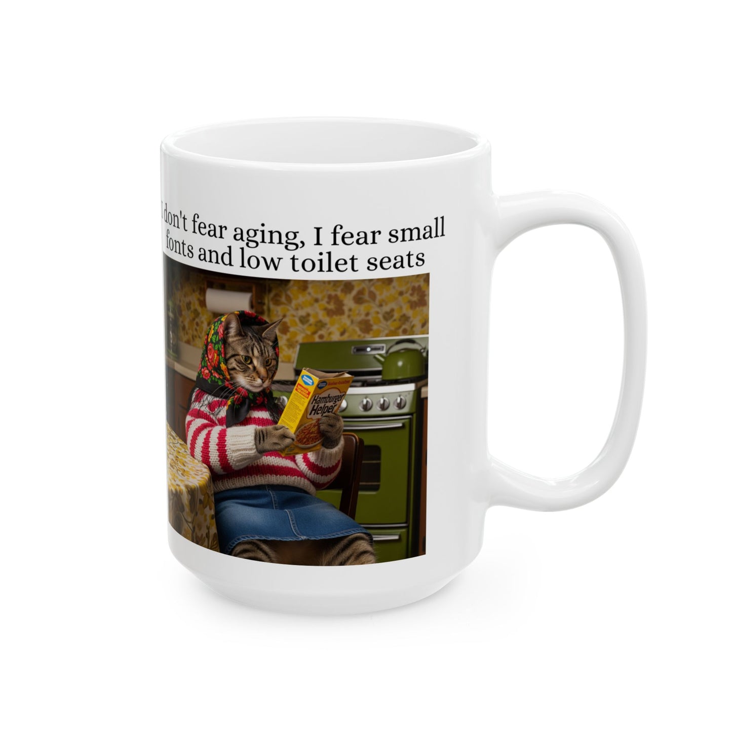 Babushka Cat, Funny Aging Mug Humor