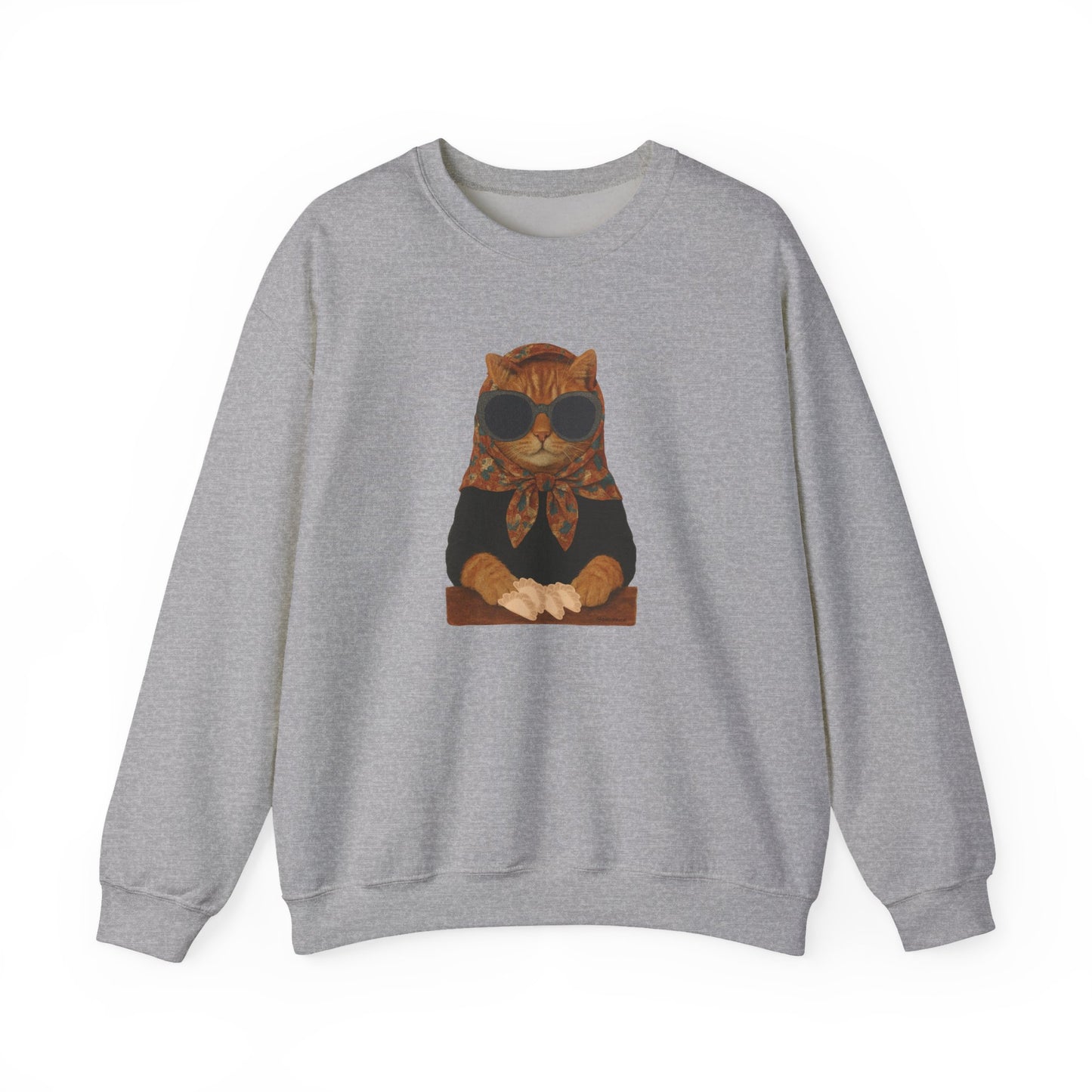 Babushka Cat Sweatshirt - Unisex Crewneck Pullover with Polish Cat Print
