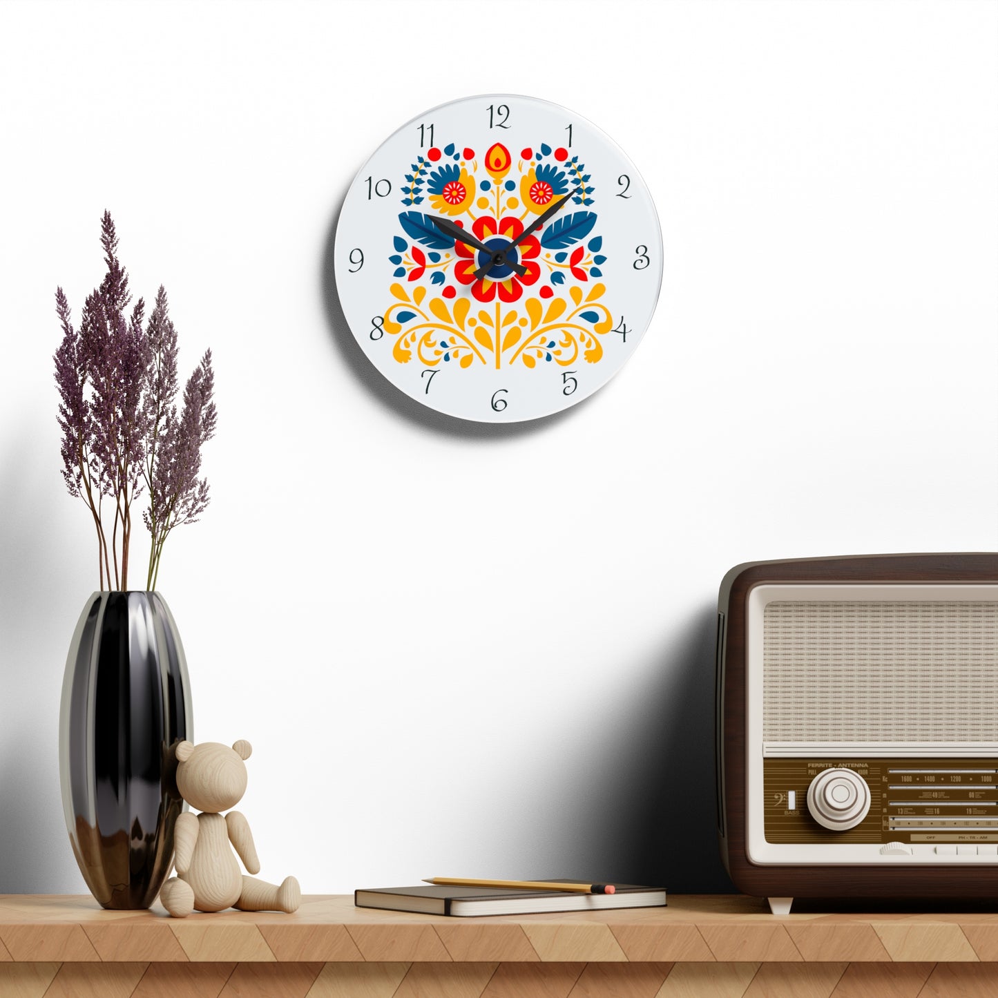 Polish Folk Art, Wycinanki Pattern Acrylic Wall Clock