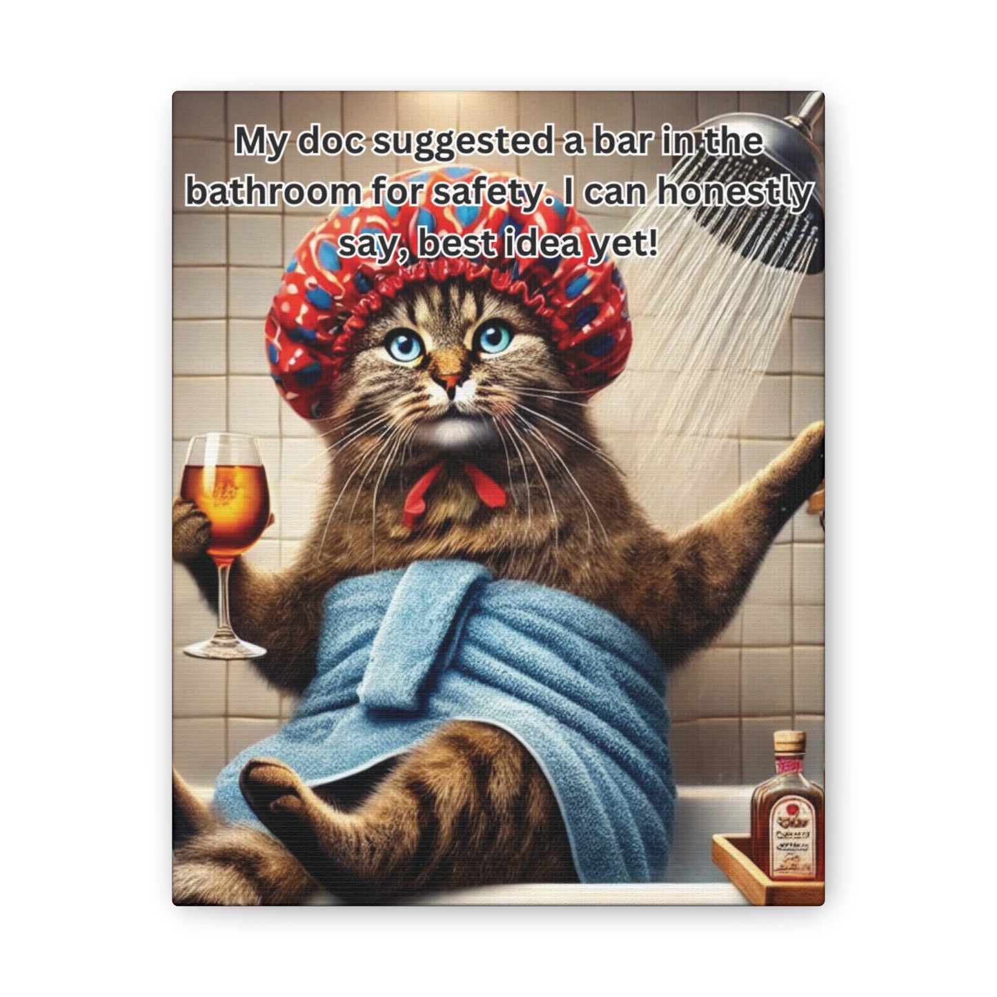 Babushka Cat Bathroom Wall Art, Kitschy Cat Art Canvas