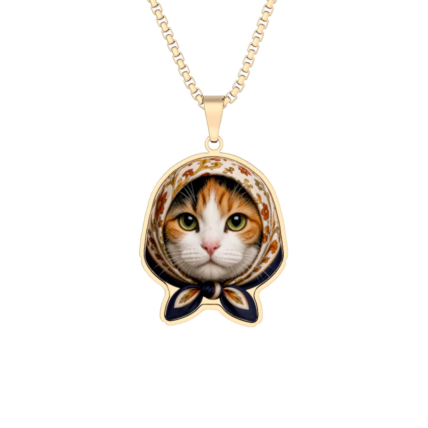 Babushka Cat Calico Cat Photo Pendant