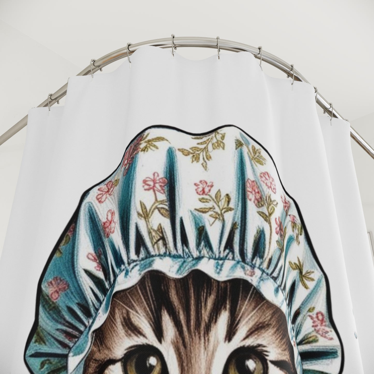 Vintage Kitten and Bubbles, Cat Theme Shower Curtains, Kitschy Bathroom Art