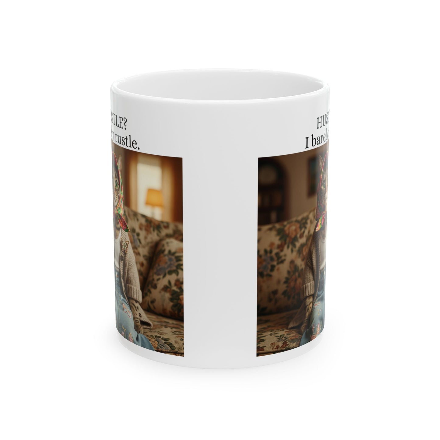 Babushka Cat Hustle Mug, Kitty Sarcasm