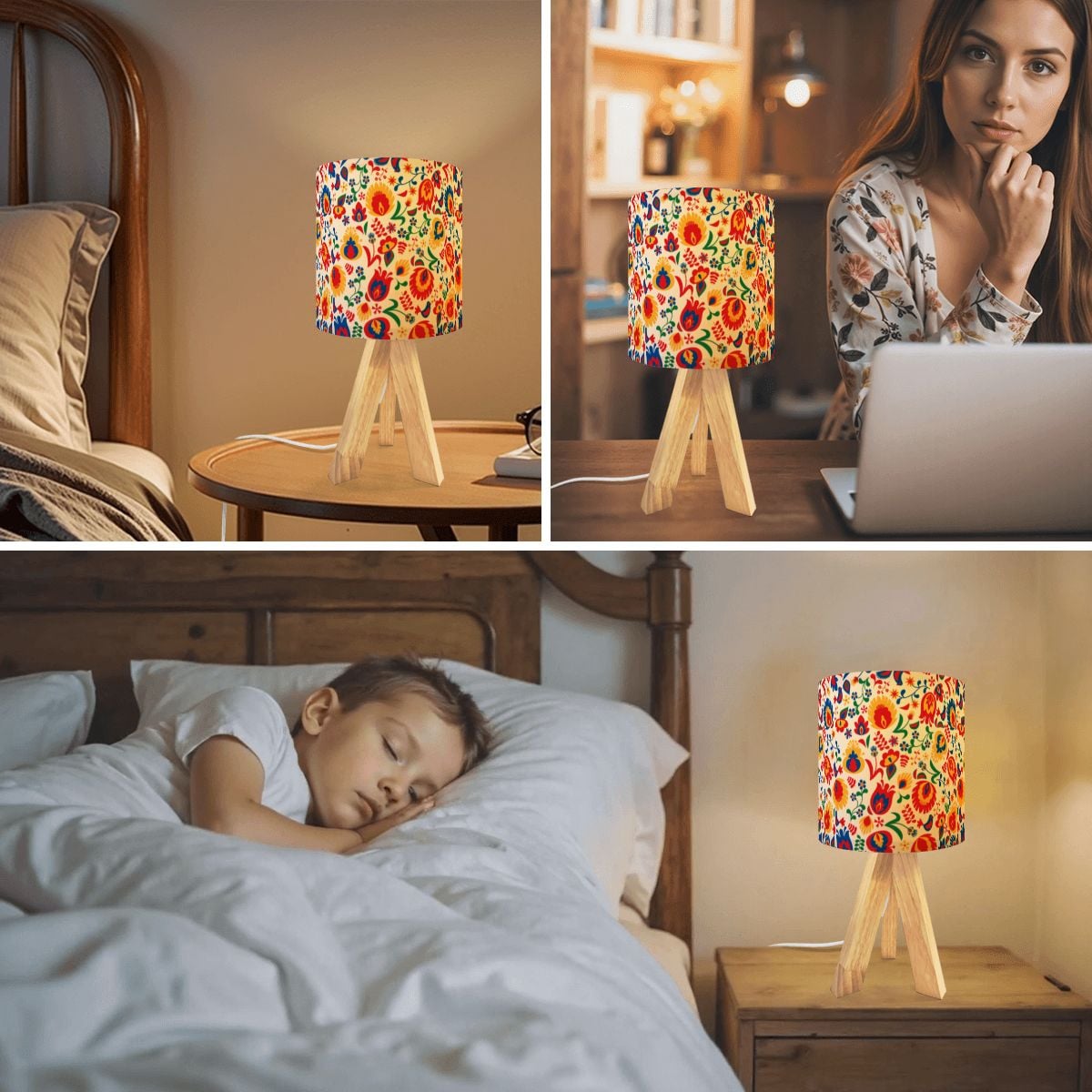 Floral Wycinanki Flowers, Tripod Table Lamp