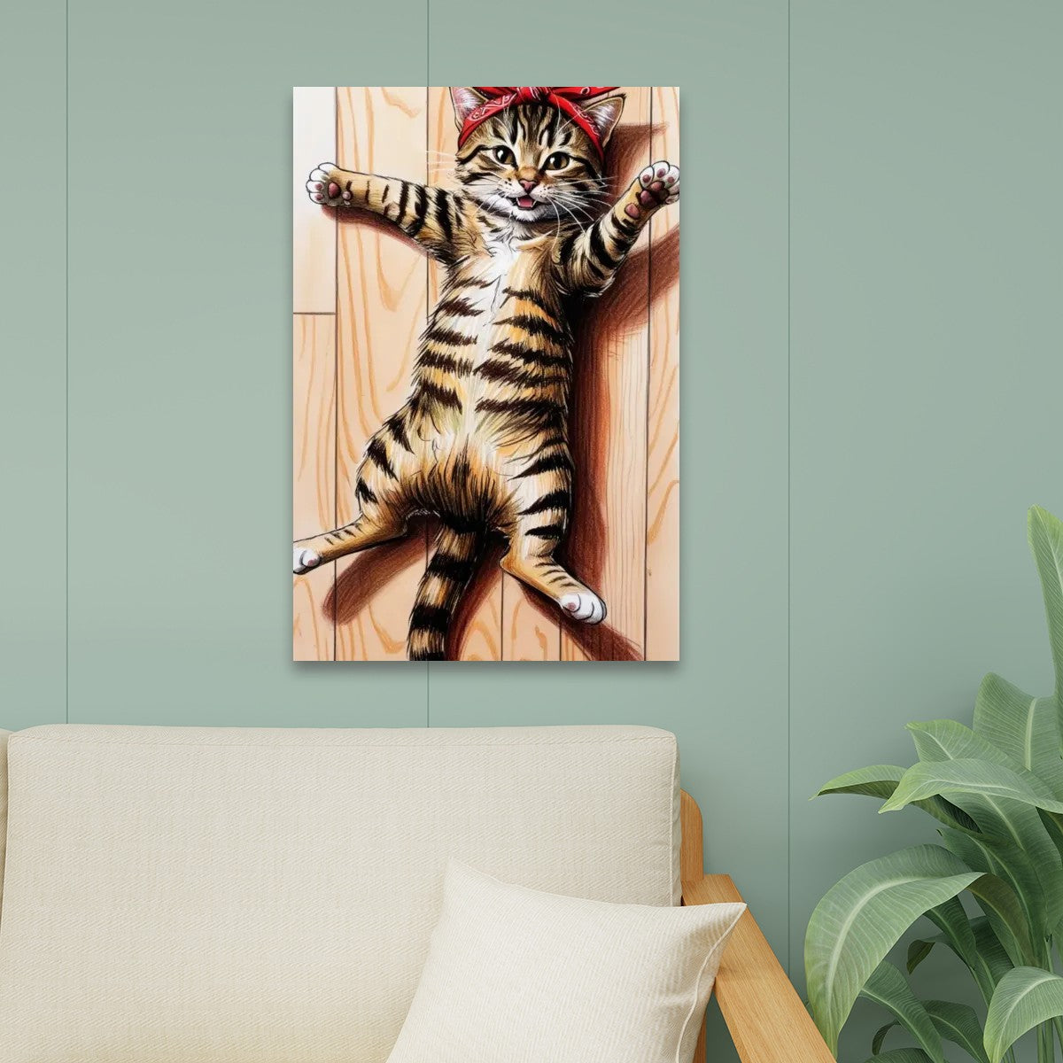 Tabby Cat Belly Rubs Kitschy Cat Canvas Print Wall Art
