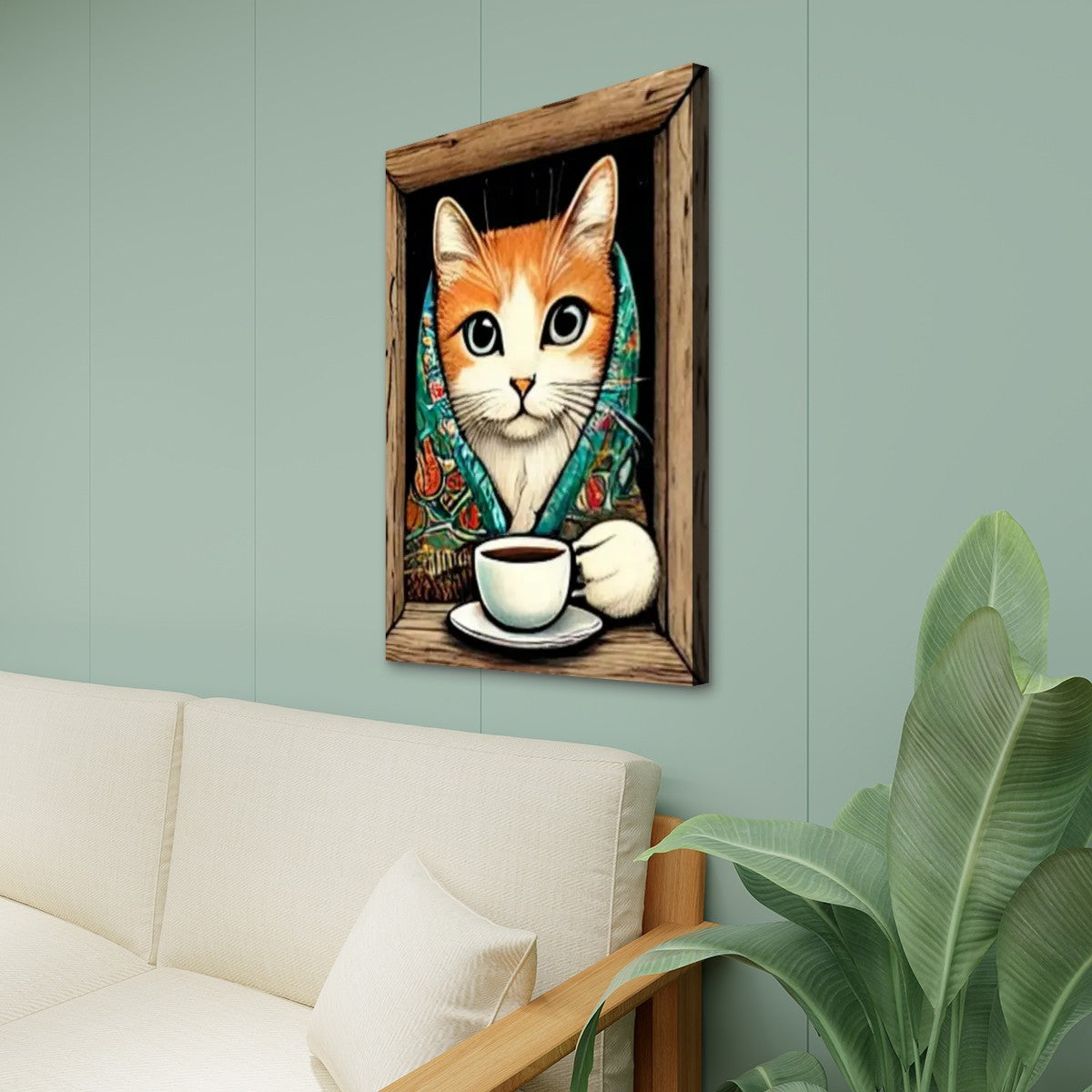 Babushka Cat Window Scene Canvas Print Wall Art