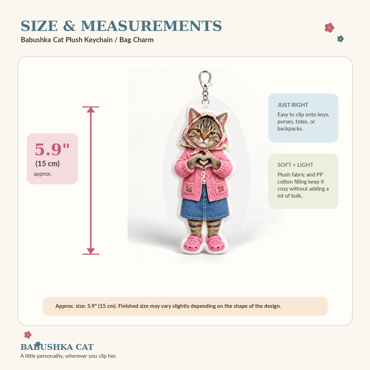 Babushka Cat Love Hands Plush Keychain/Bag Charm