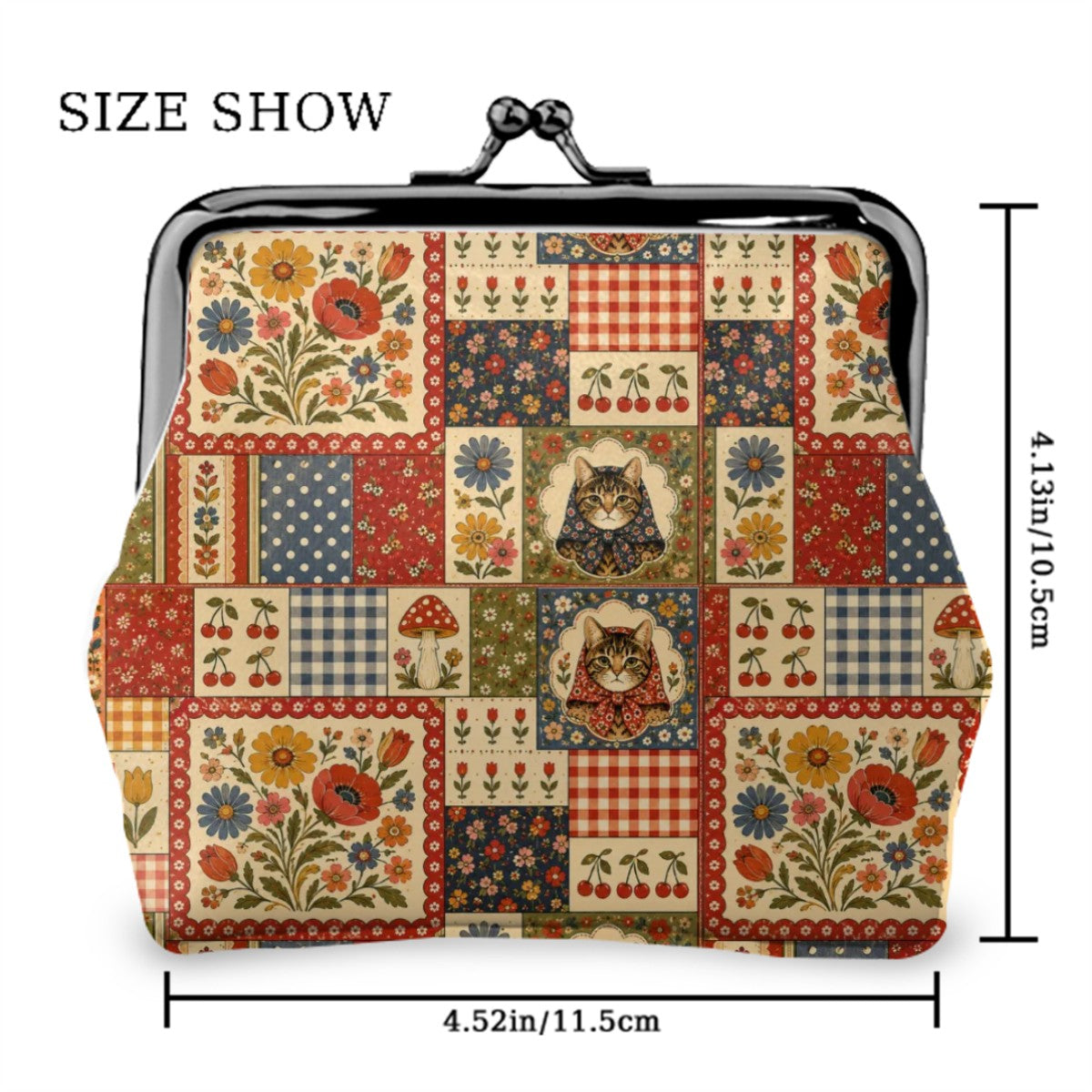Babushka Cat Patchwork and Pretty Kisslock Coin Purse
