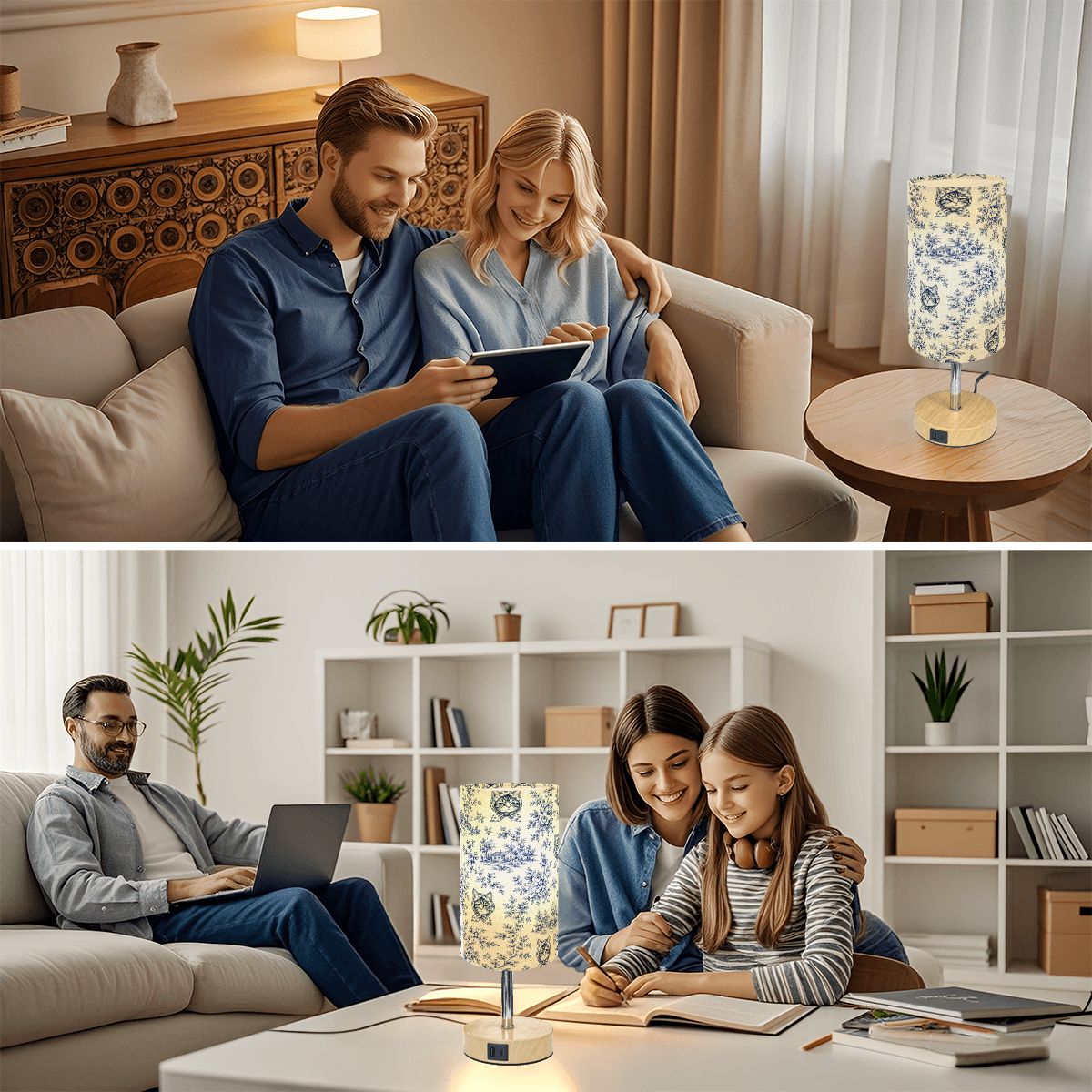 Babushka Du Joy French Toile Touch Bedside Table Lamp with USB