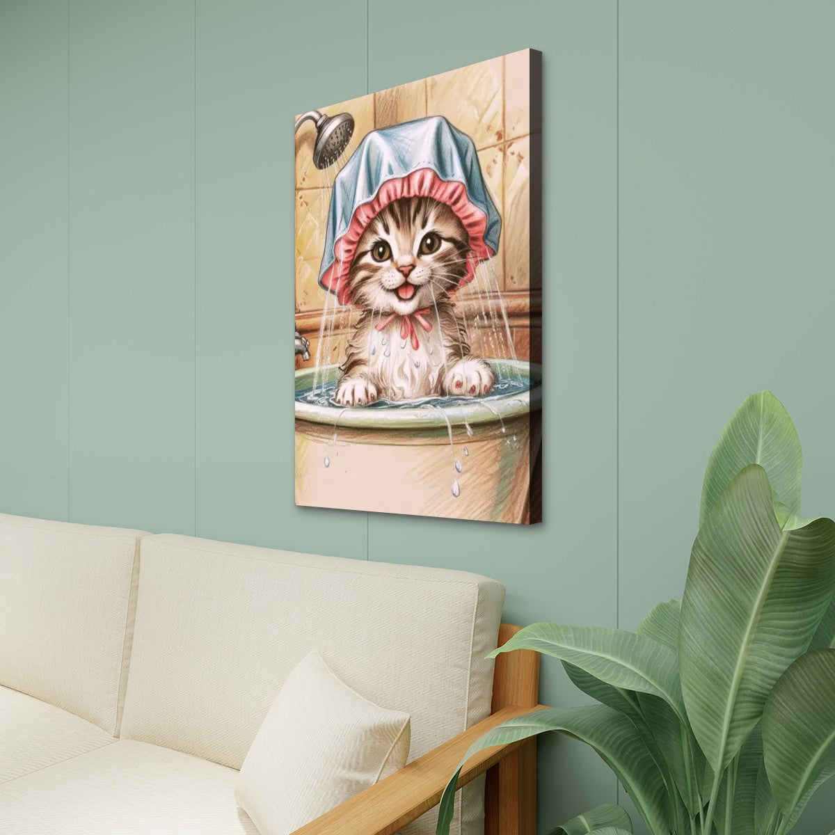 Vintage Kitten Bathroom Art Canvas Print Wall Art