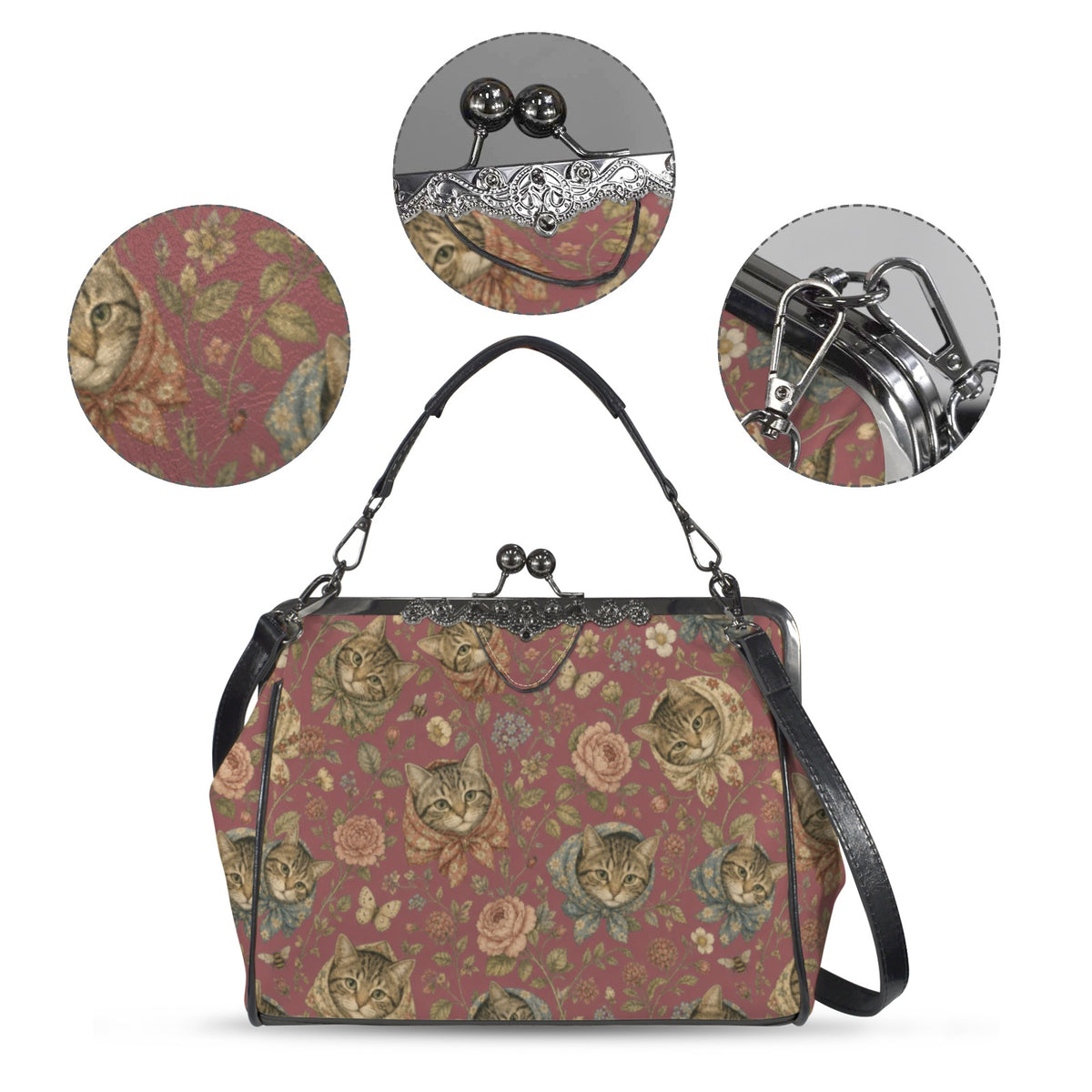 Babushka Cat Rosey Heads Crossbody Shoulder Bag