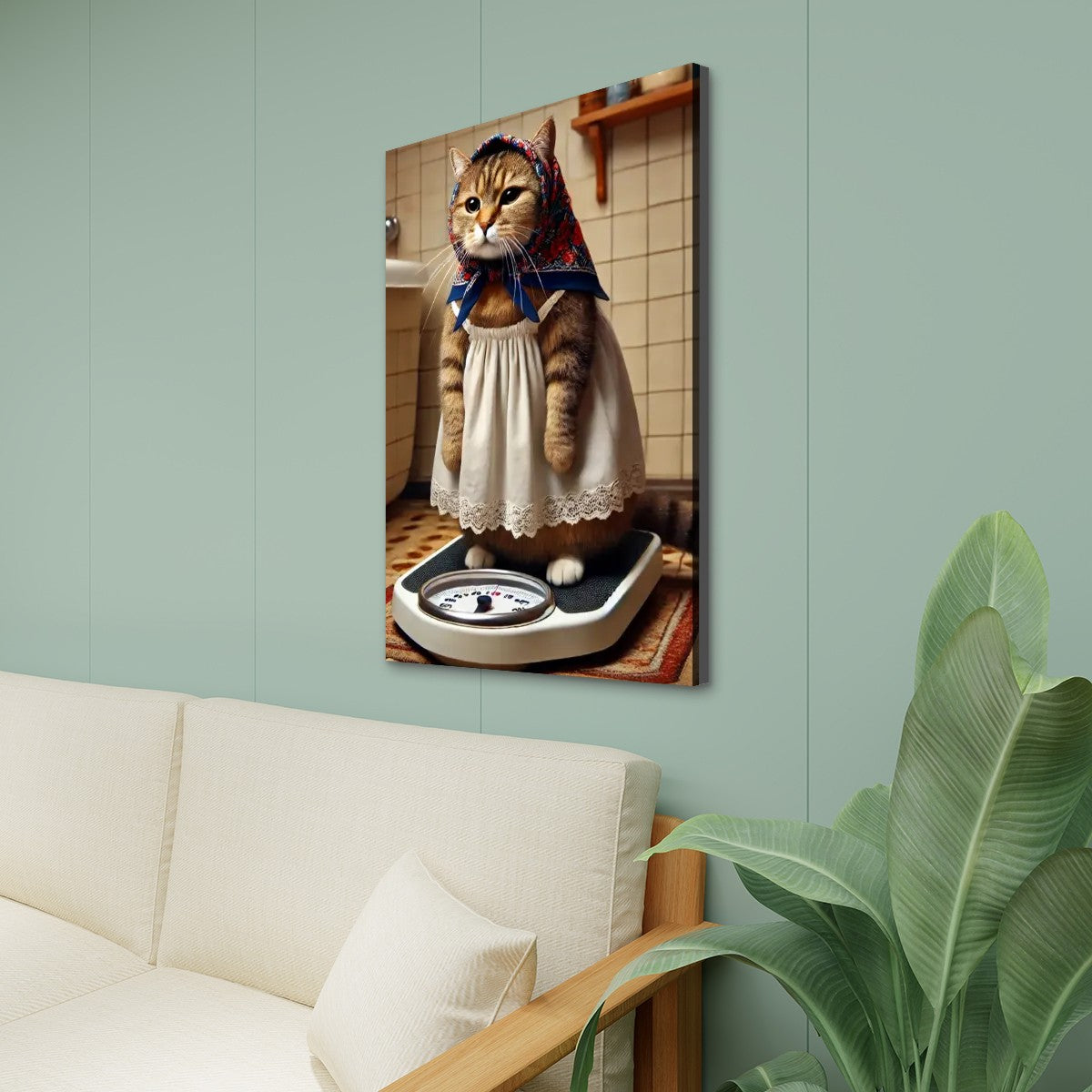 Kitschy Cat, Babushka Cat Weighs In Canvas Print Wall Art