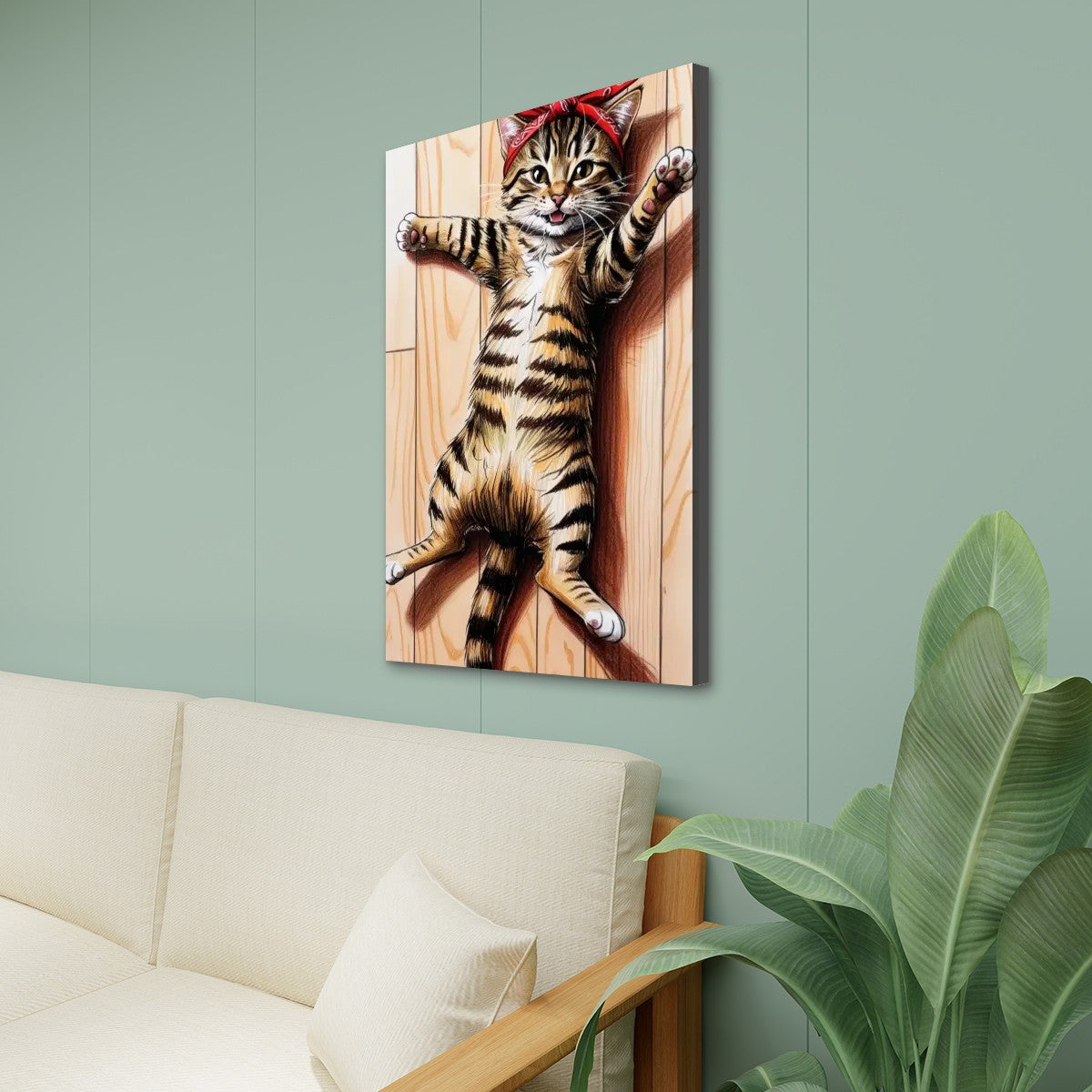 Tabby Cat Belly Rubs Kitschy Cat Canvas Print Wall Art