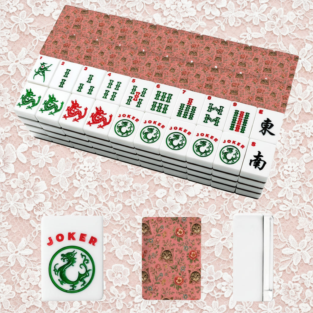 Babushka Tabby Cat Pretty in Pink American Mahjong Tiles