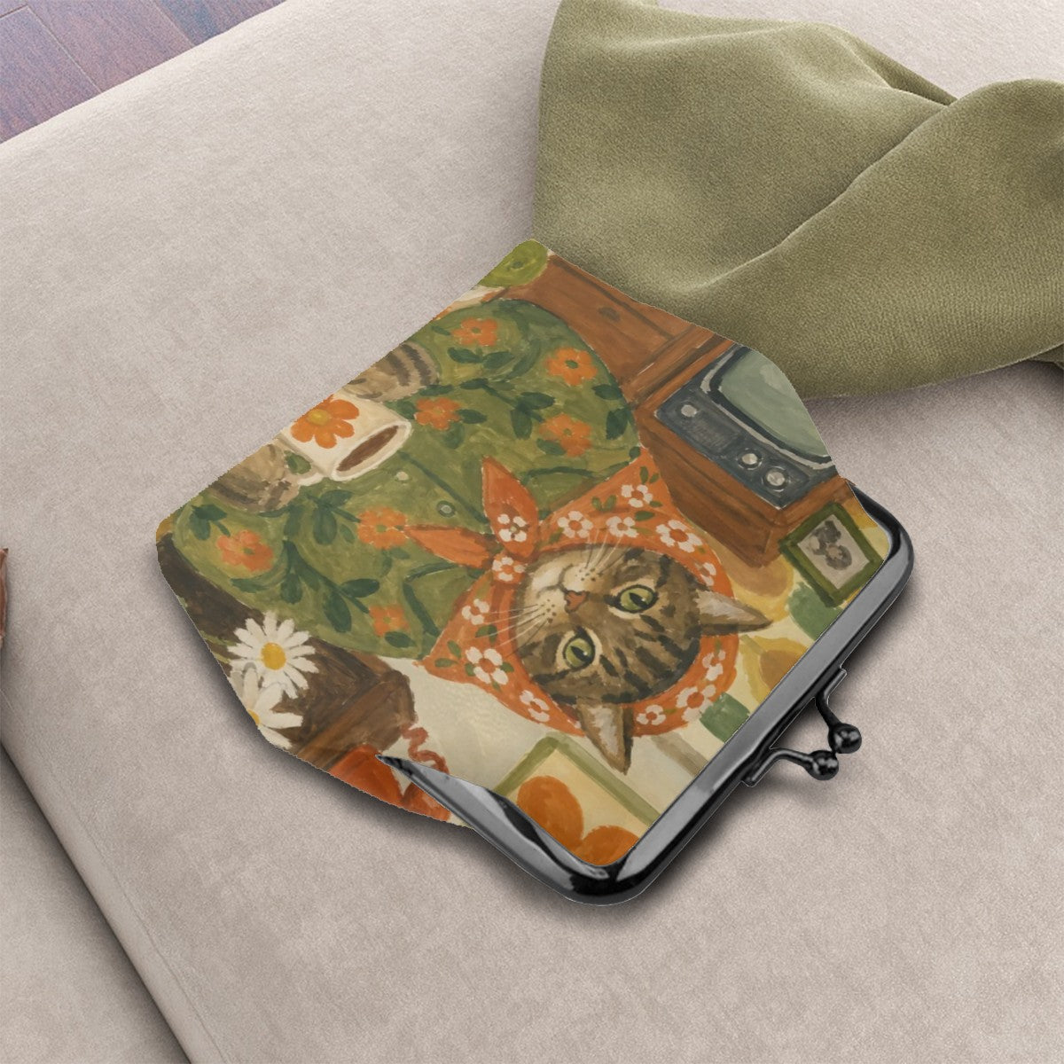 Babushka Cat Kiss Lock Coin Purse