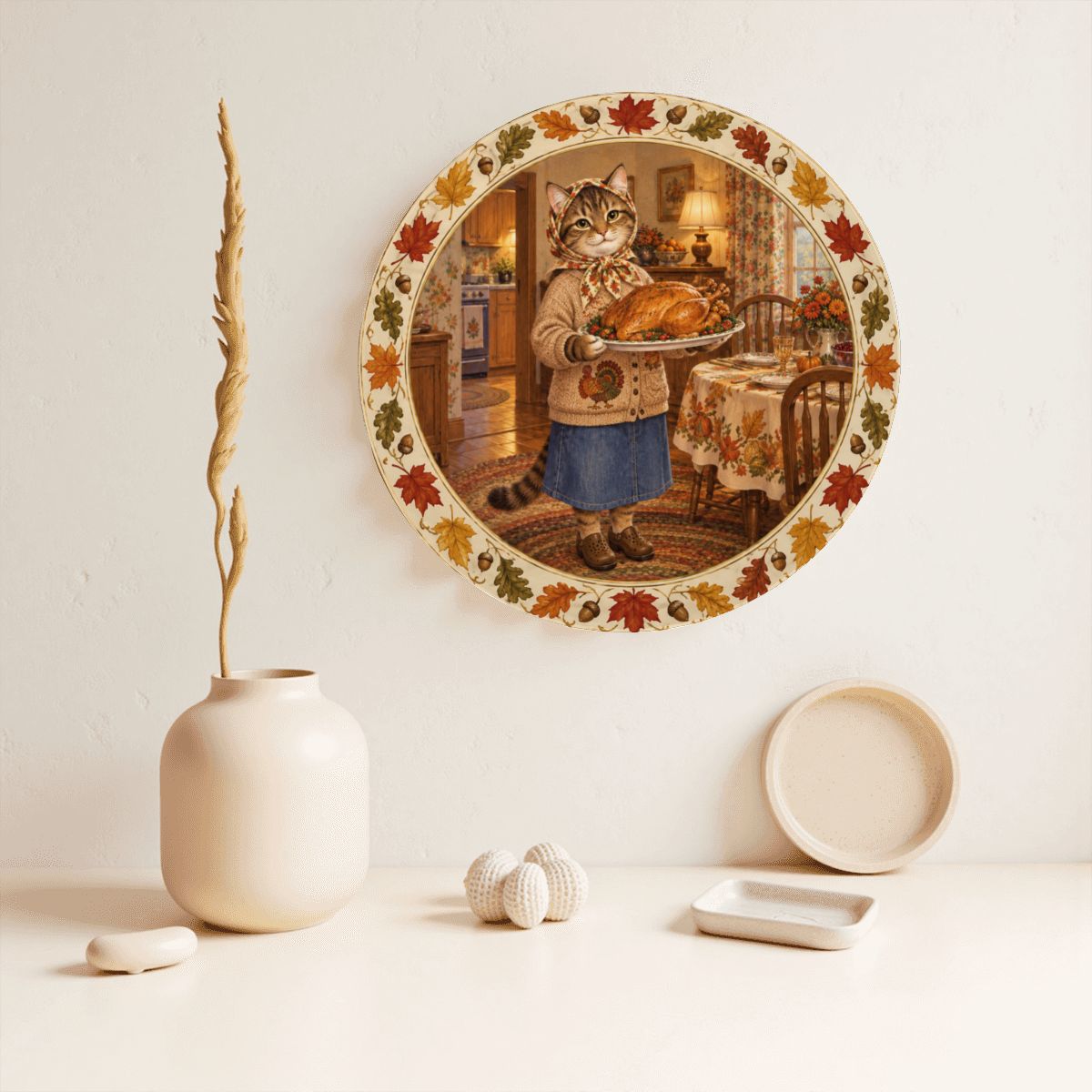 Babushka Cat Decorative Thanksgiving Plate