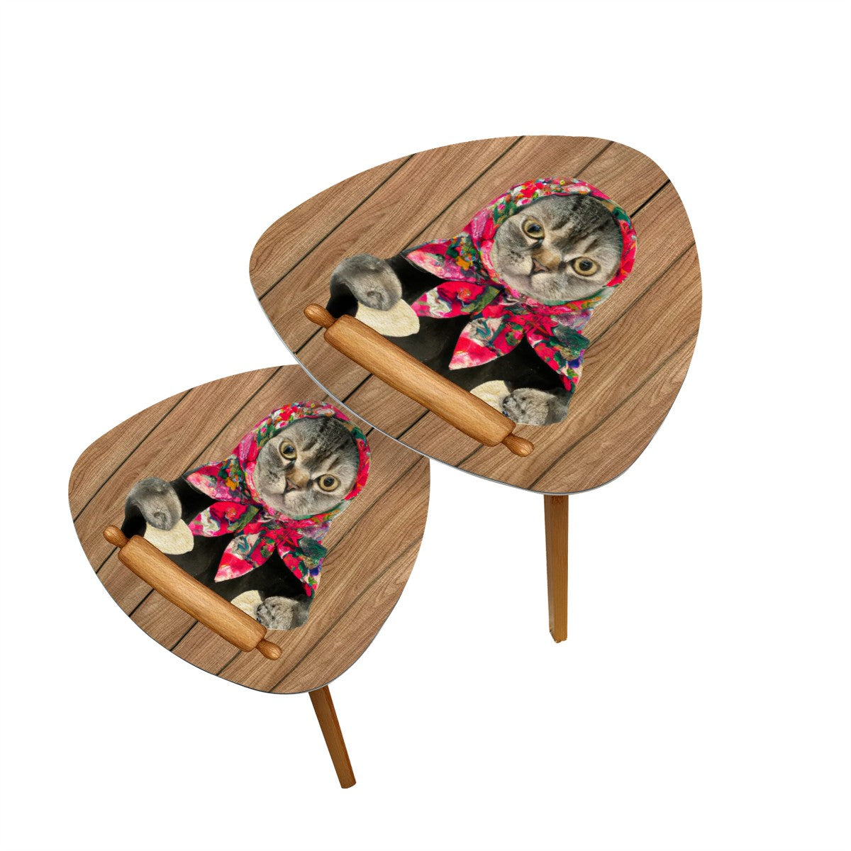 Babushka Cat Triangle Coffee Table Set of 2 (Made in USA)