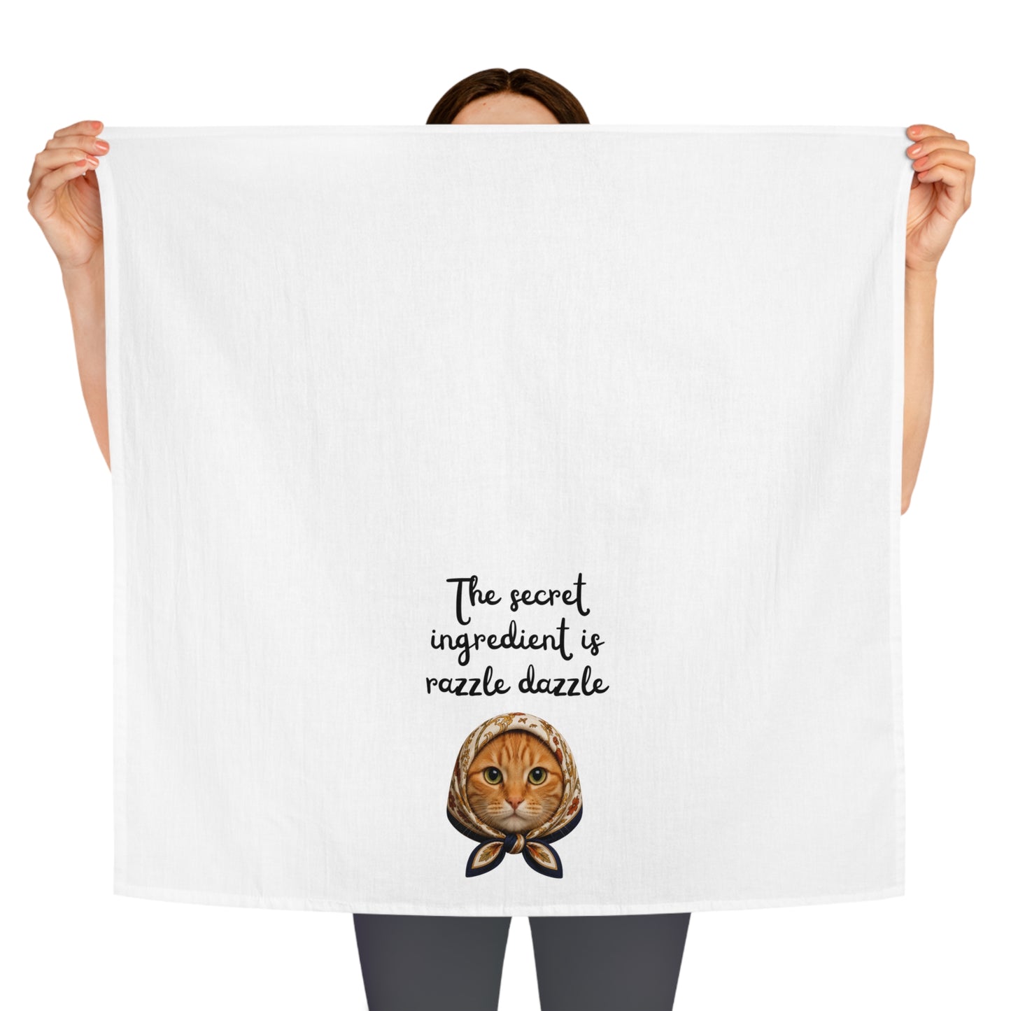Babushka Cat Orange Tabby Cat Tea Towel