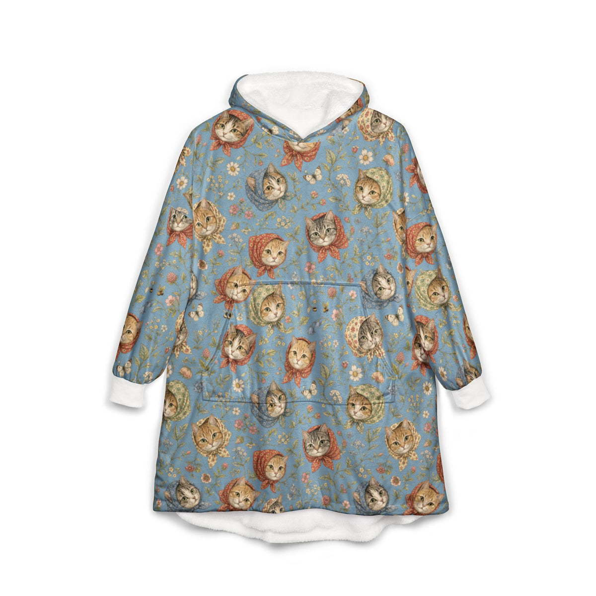 Babushka Cat Toile Design Cozy Hooded Blanket