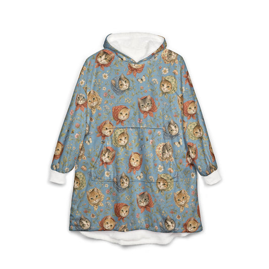 Babushka Cat Toile Design Cozy Hooded Blanket