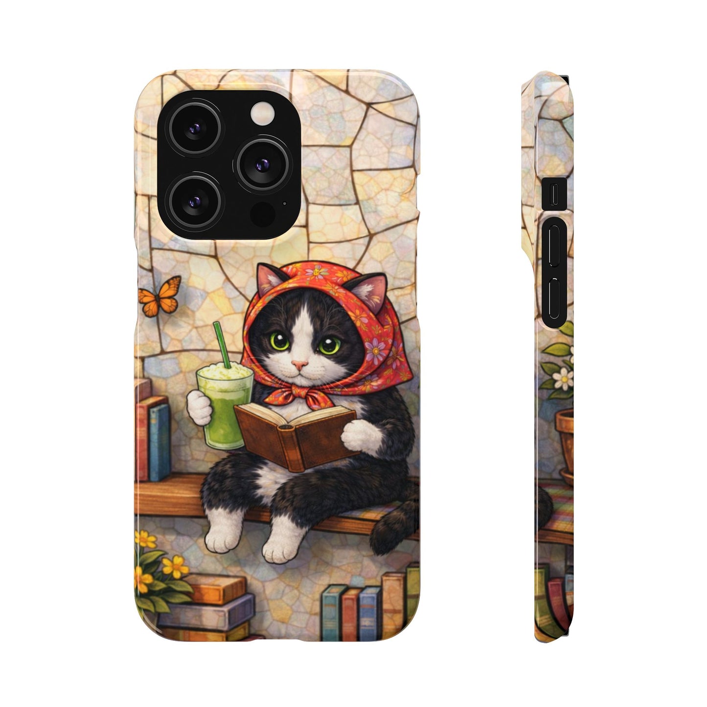 Babushka Cat Reads, Tuxedo Cat Literary Snap Phone Case