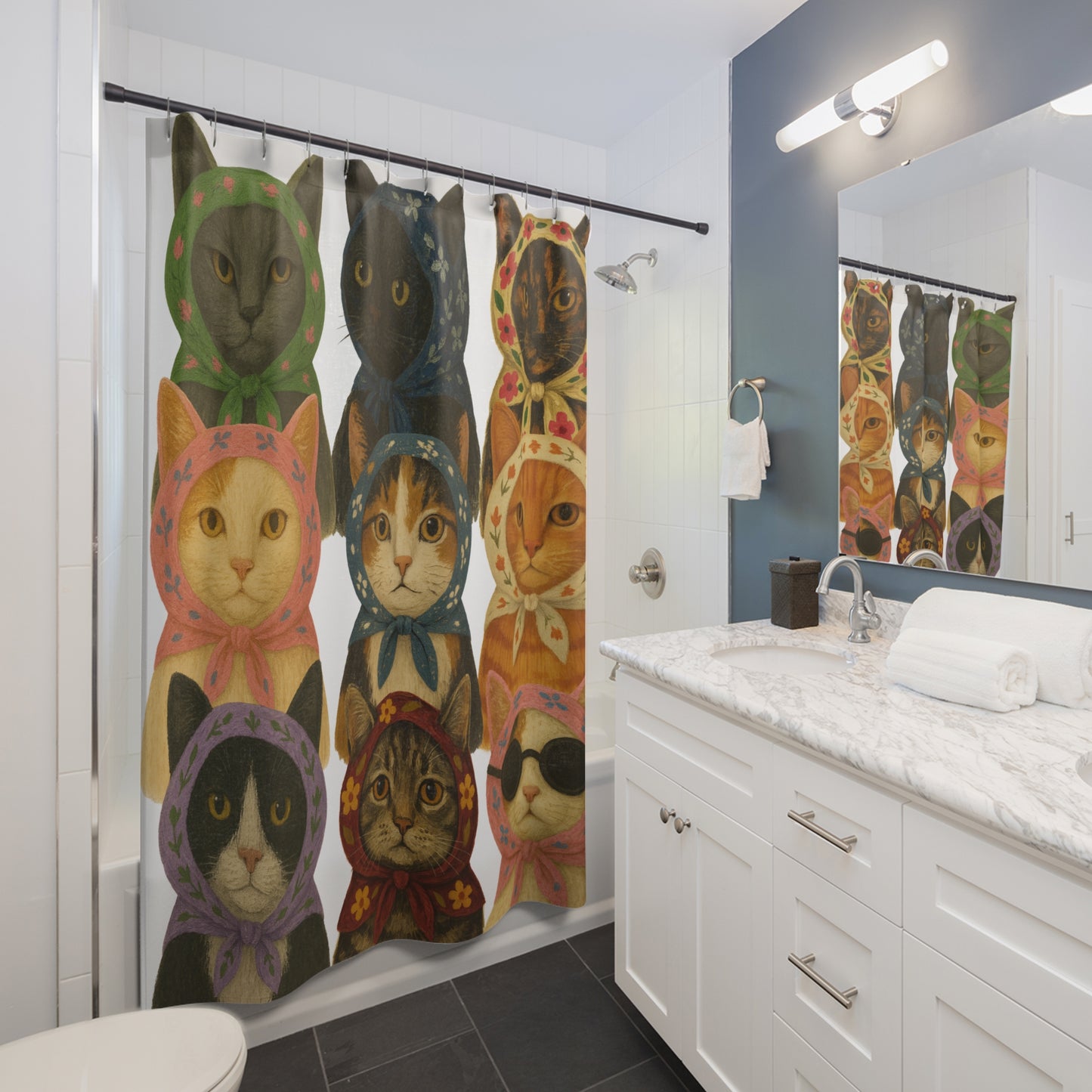 Babushka Cat Varieties Kitschy Shower Curtains