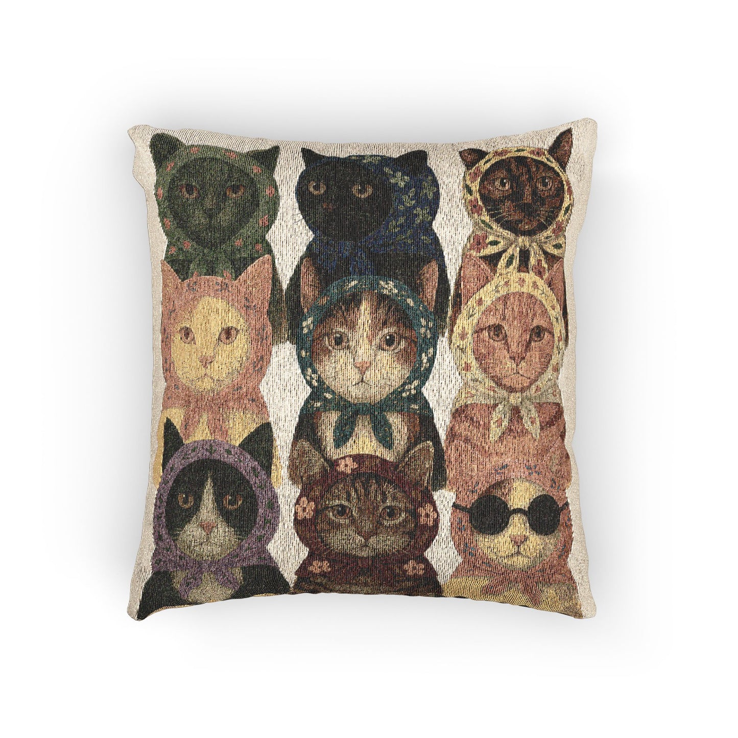 Babushka Cats Variety Breed Woven Pillow