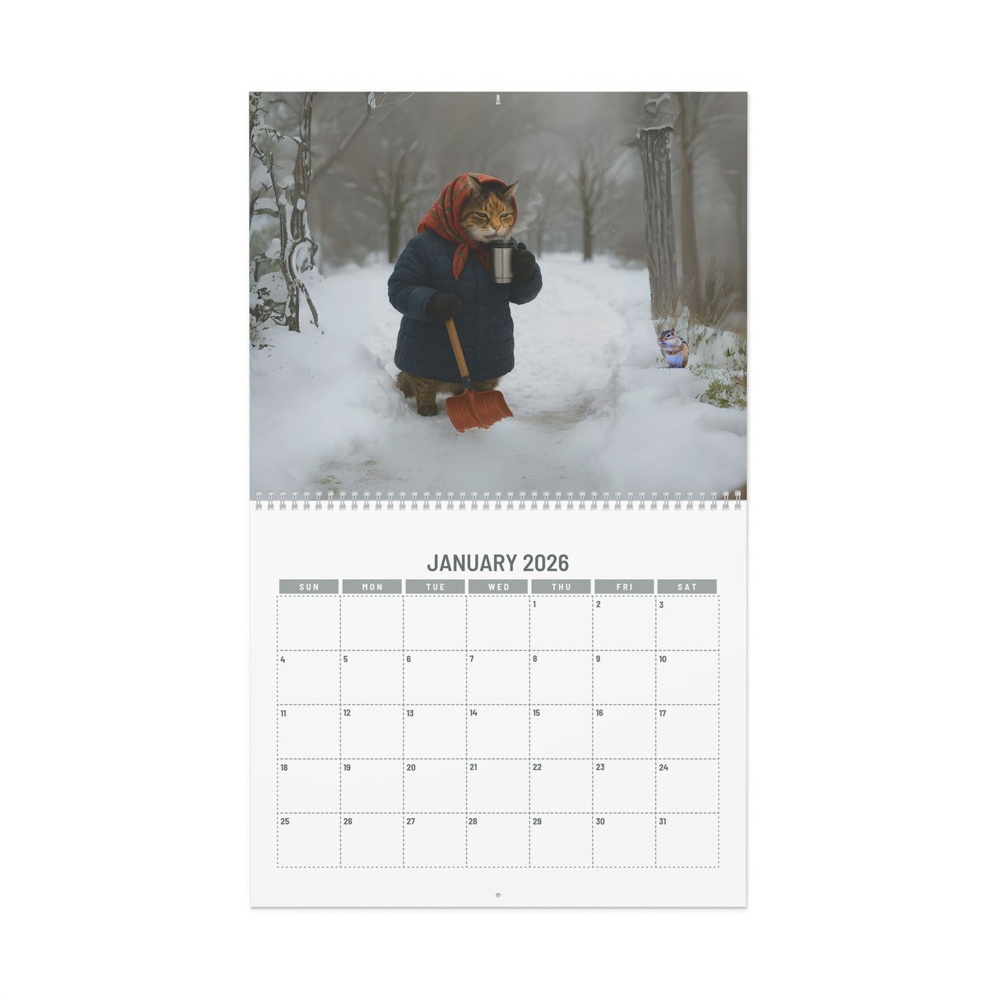 2026 Babushka Cat Wall Calendar-Photorealistic Version