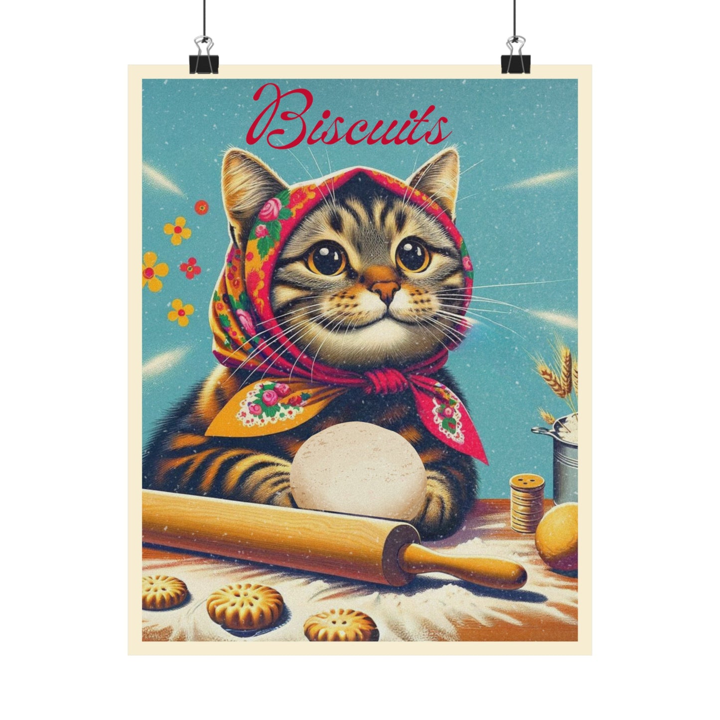 Babushka Kitty Vintage Style Ad Matte Vertical Posters