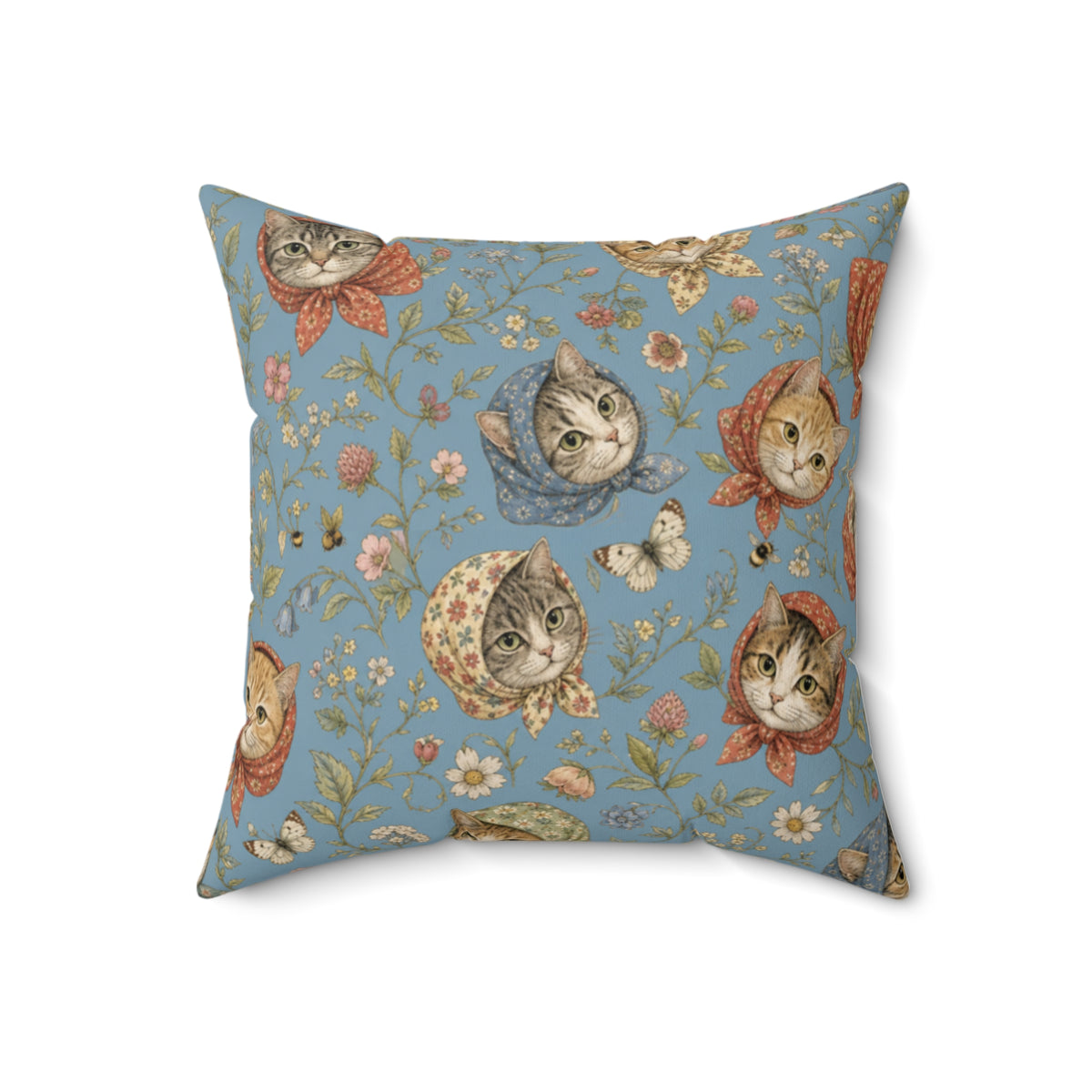 Babushka Cat Toile Deft Square Pillow