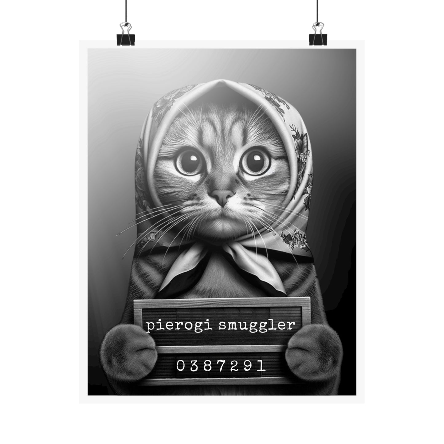 Babushka Cat Smug Shot Matte Vertical Poster Wall Art