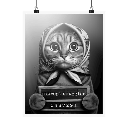 Babushka Cat Smug Shot Matte Vertical Poster Wall Art