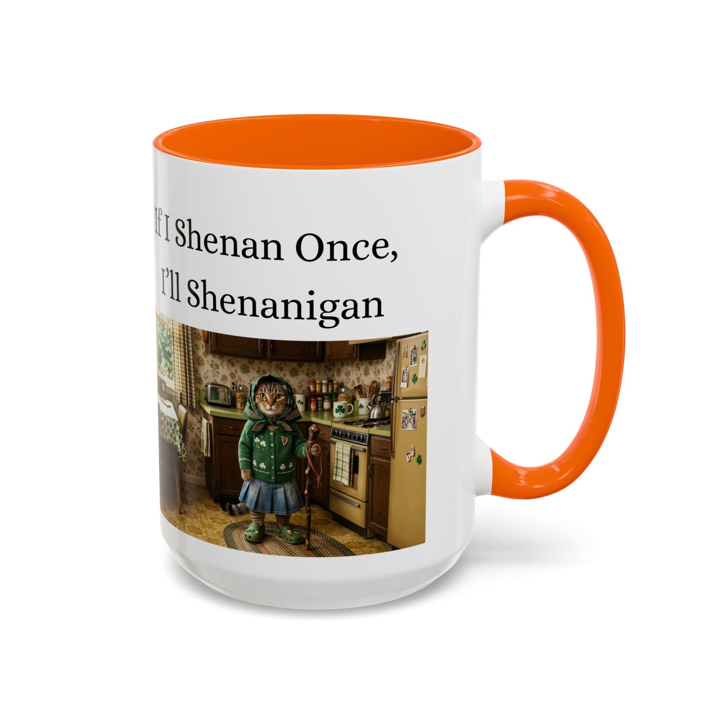Babushka Cat Shenanigans Accent Coffee Mug (11, 15oz)