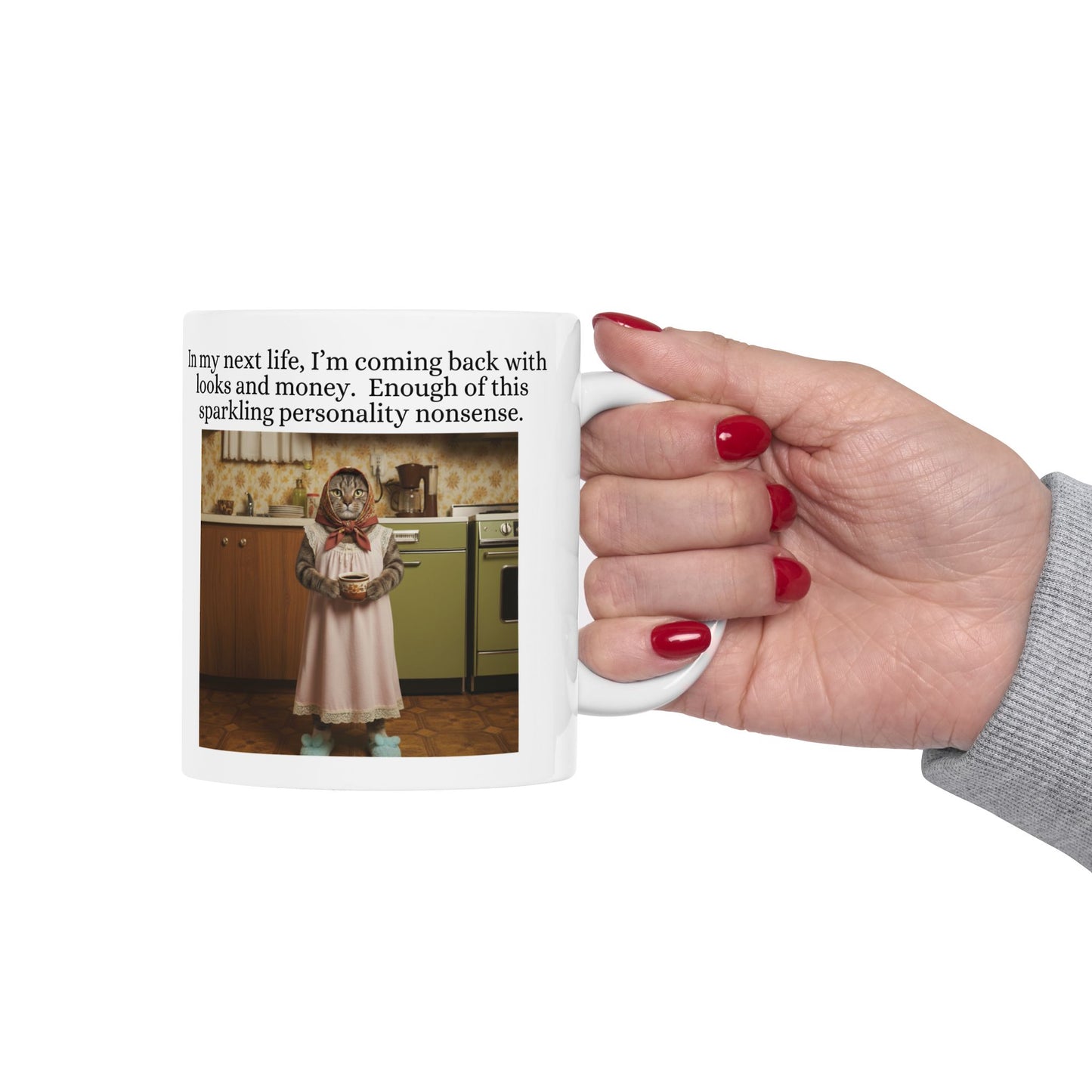 Babushka Cat Sparkling Personality Snarky Humor Ceramic Mug