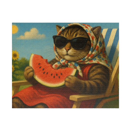 Babushka Cat Enjoys Watermelon in the Sun (520 Piece)