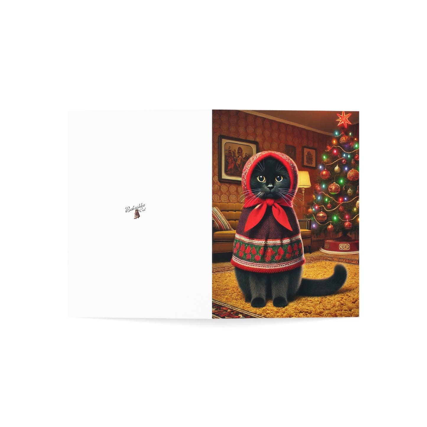 Babushka Cat Christmas Greeting Cards Set of 10