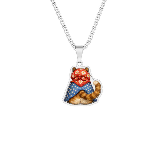 Babushka Cat Tabby Cat Photo Pendant-Sitting Pretty