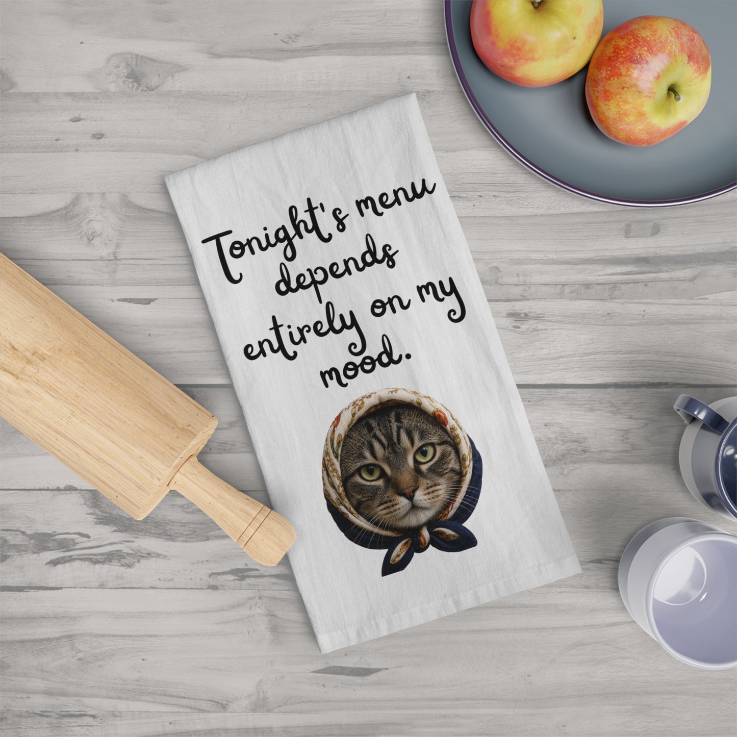 Babushka Tabby Cat Tea Towel